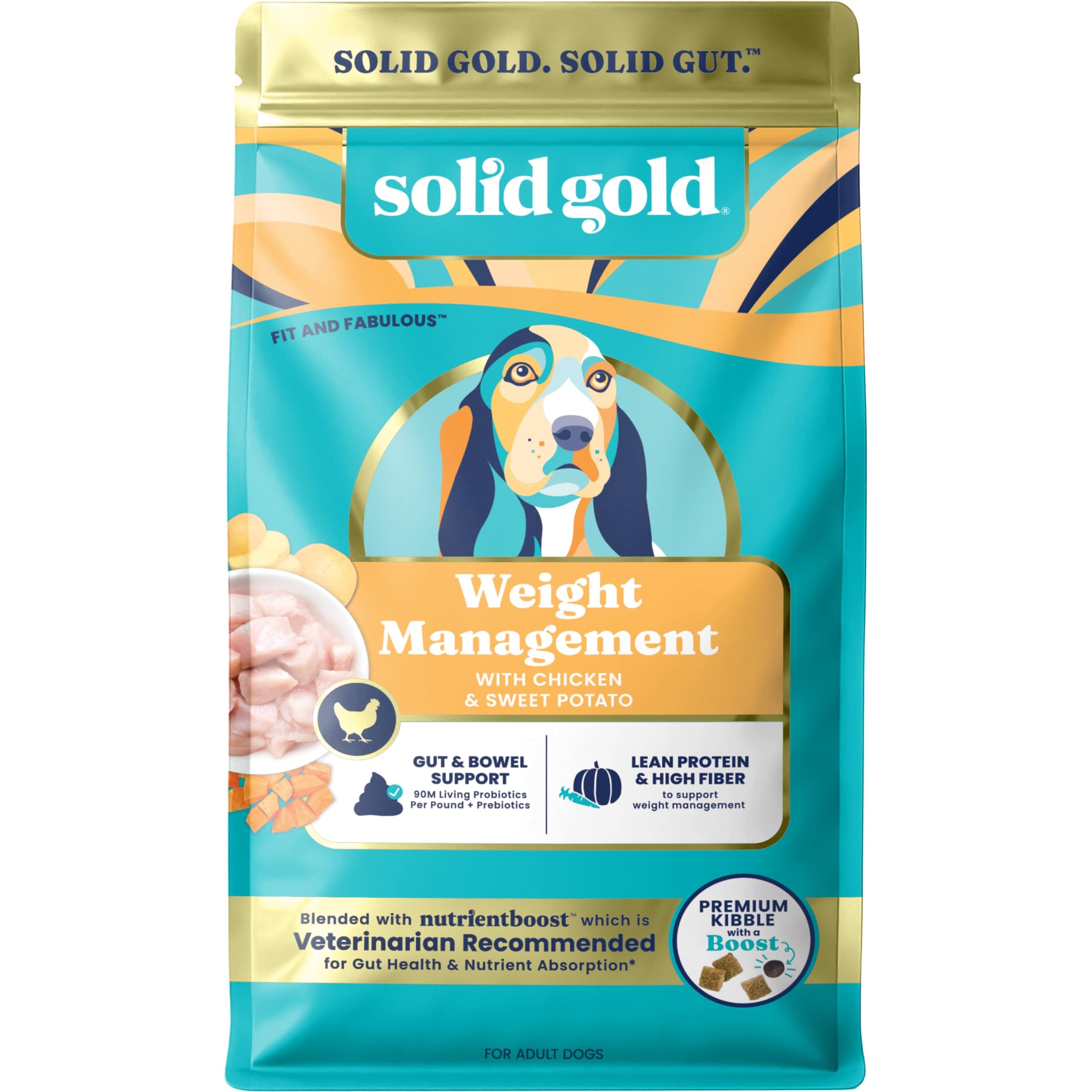 Solid Gold Healthy Weight Management Dry Dog Food for Adult & Senior Dogs - Real Chicken, Probiotics & Omega 3 Fish - Grain Free Dry Dog Food for Healthy Weight & Gut Health - Nutrientboost – 3.75LB
