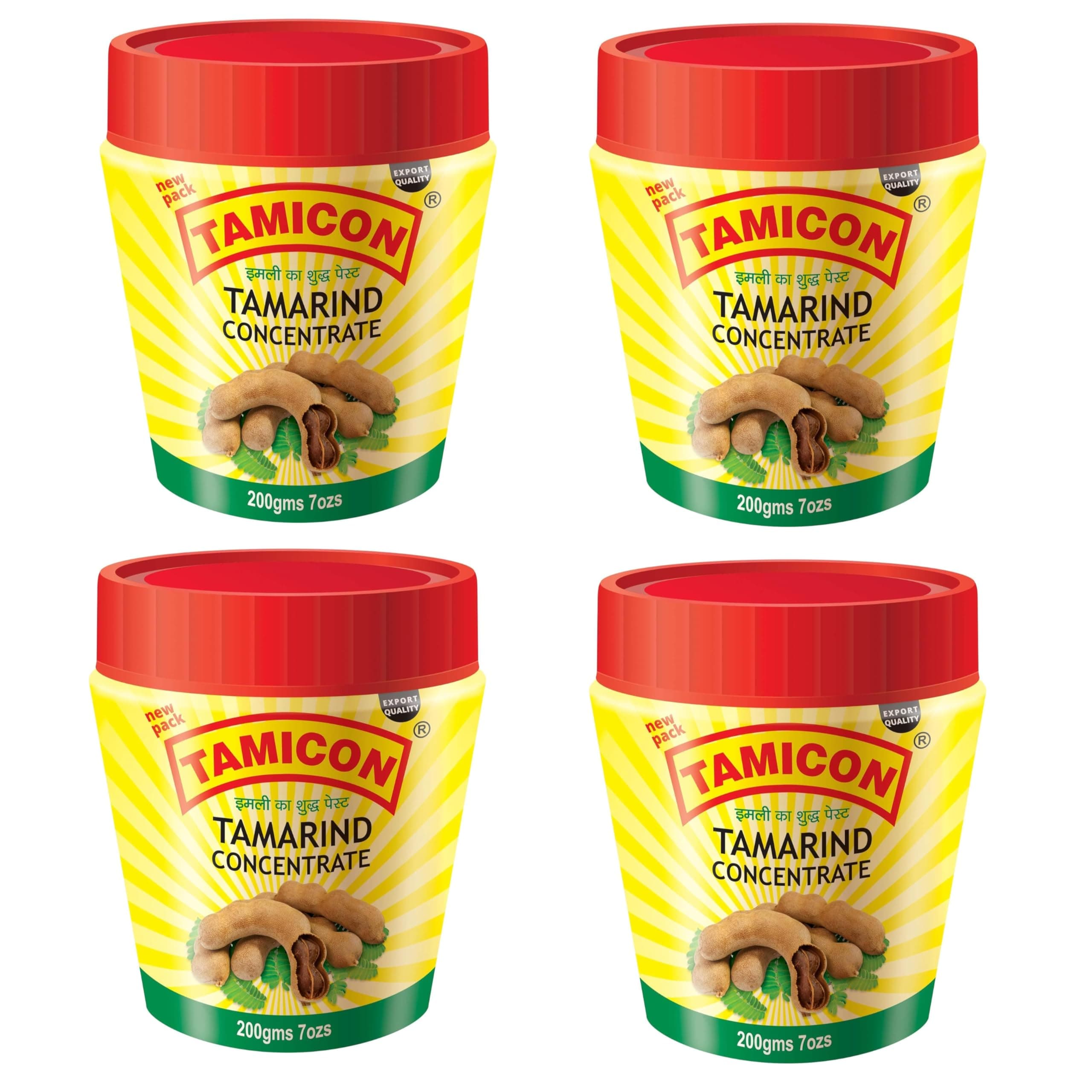 Tamicon Tamarind Concentrate | Tangy & Sour Imli Chutney | South Indian Style Paste | Ideal for Indian Curries, Thai Sauces & Kitchen Recipes | 7 Oz (Pack of 4)