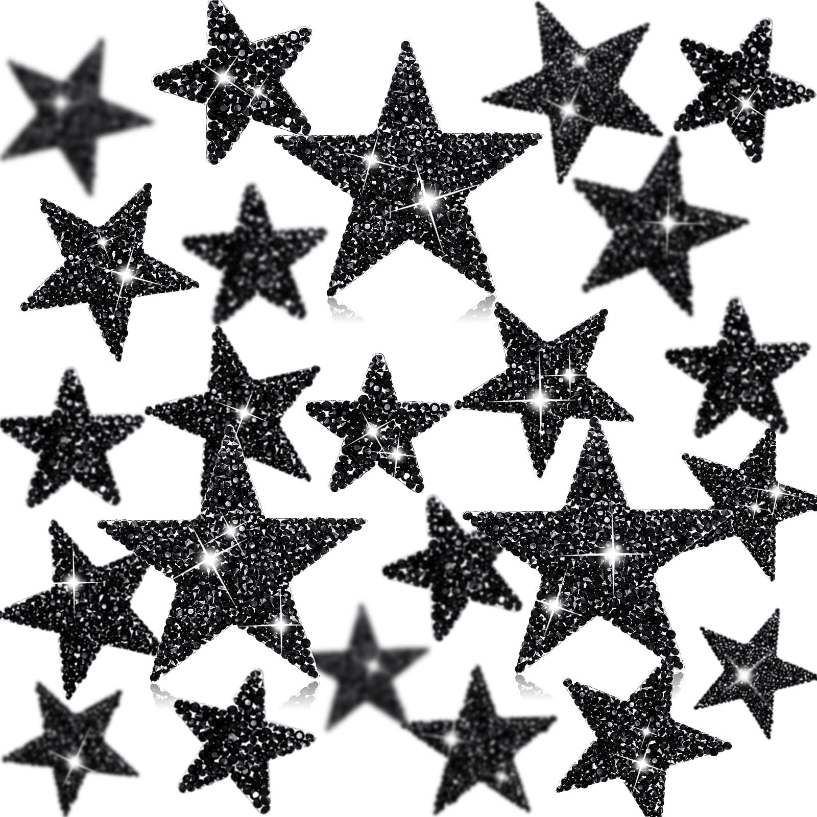 24 Pieces Star Patches Iron on Rhinestone Glitter Adhesive Sequin for Clothing