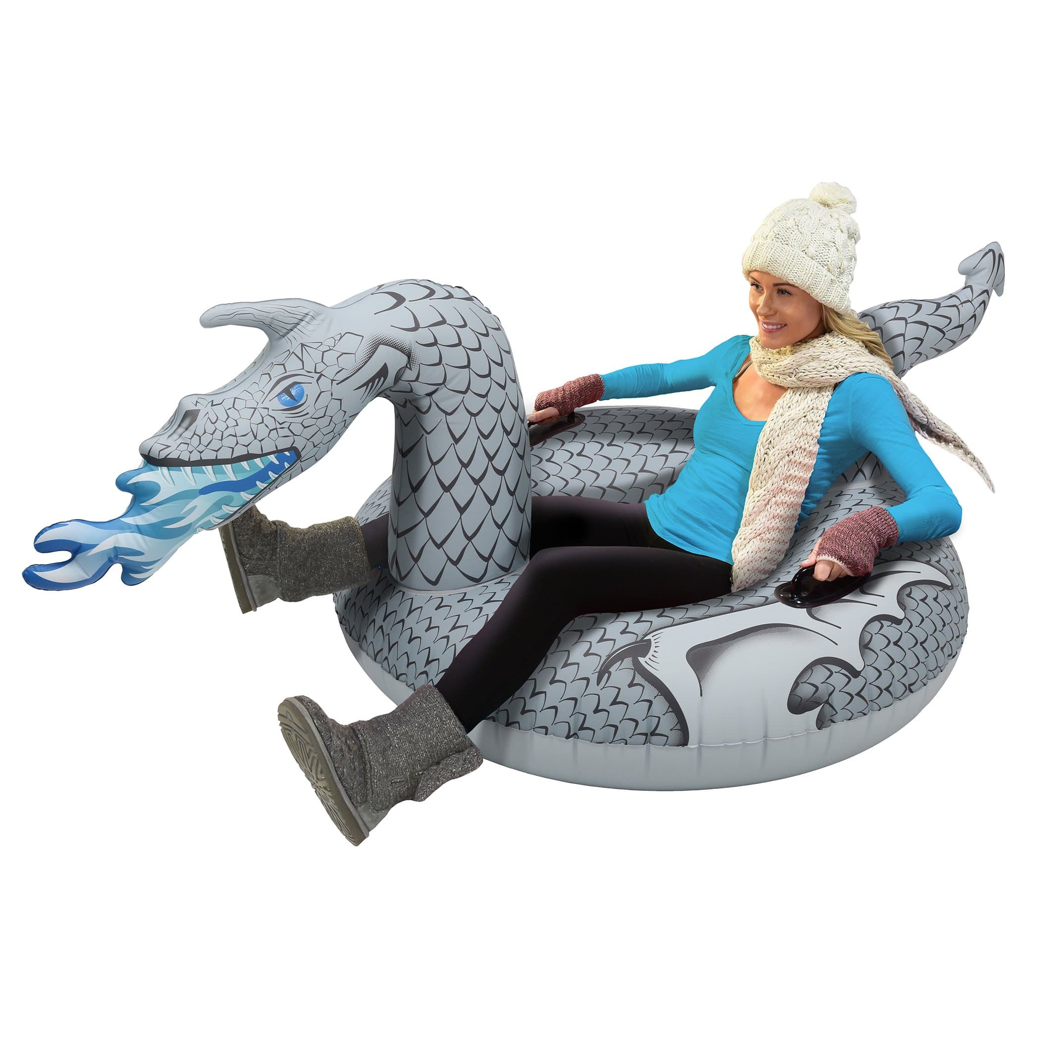 GoFloatsWinter Snow Tubes - Choose from Unicorn, Disney's Frozen, Ice Dragon, Polar Bear, Penguin, Flamingo - Inflatable Sled for Kids and Adults