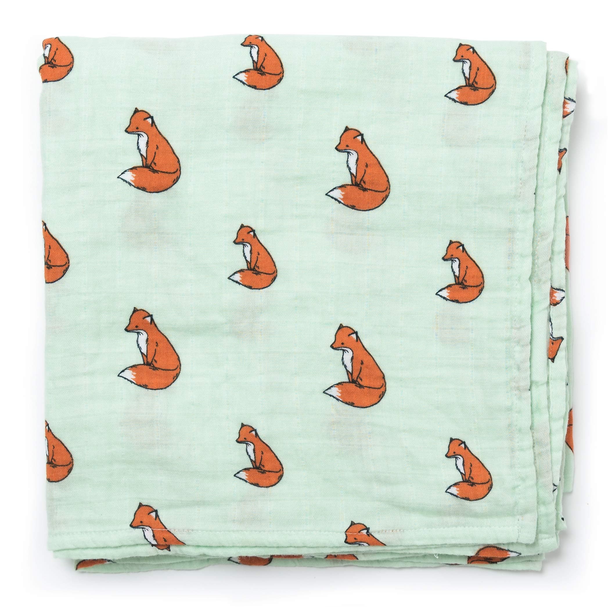 Organic Cotton Muslin Swaddle Blanket, X-Large, 120x120cm, Woodland Friends Collection (Gentle Fox)
