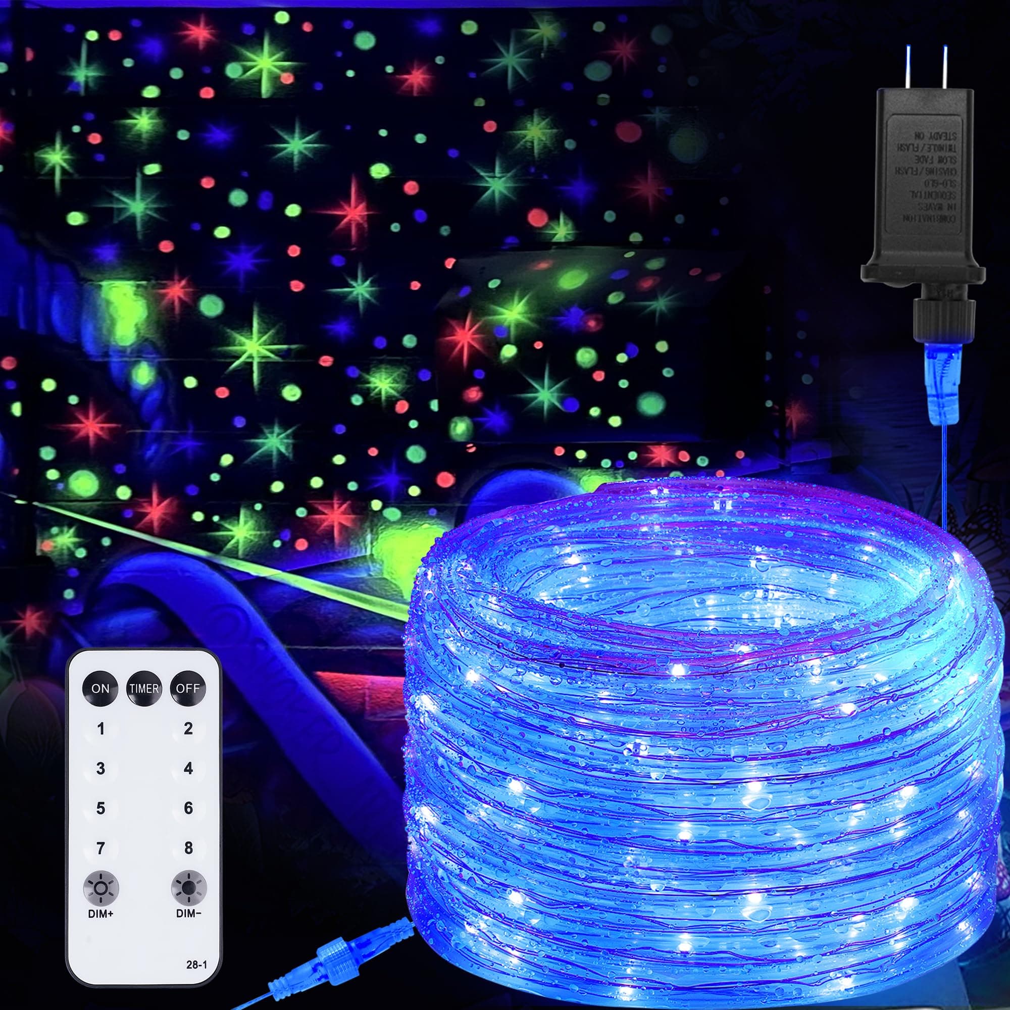 Black Light Rope Lights Connectable, 50ft Outdoor UV Light Strip, 8 Modes Blacklight Purple Lights for Glow Party Halloween Fluorescent Stage Body Paint Birthday Home Patio Wall Tapestry Décor(1 Pack)