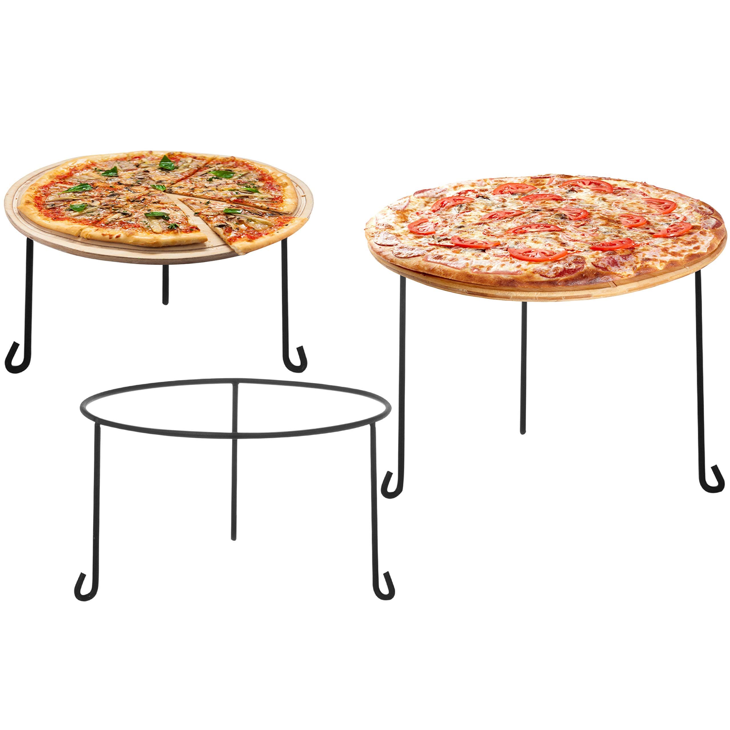 Lsarimo Black Metal Wire Pizza Pan Holder, Round Pizza Tray Riser Rack, Tabletop Serving Stands for Trays and Platters, Set of 3