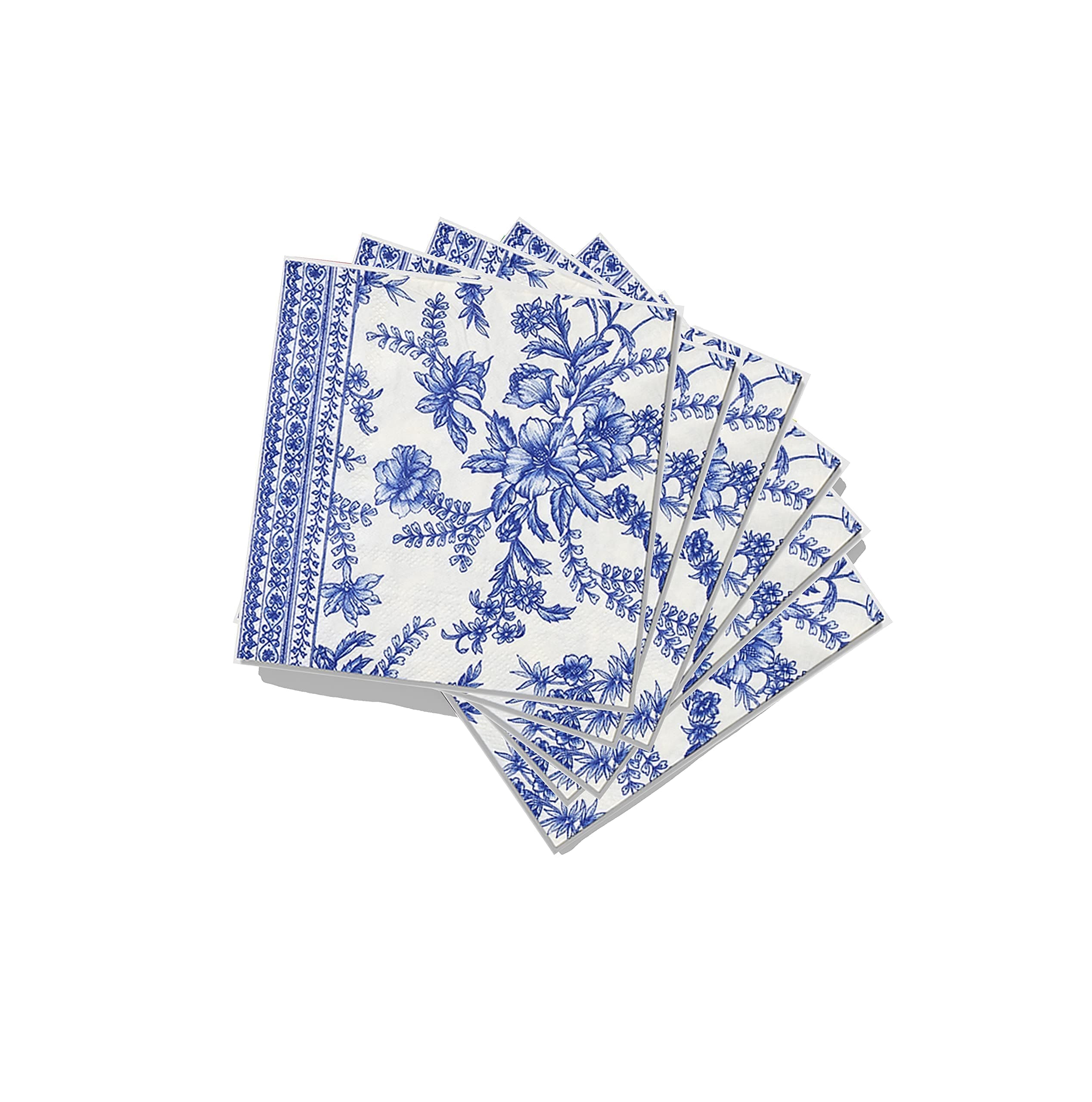 Coterie Blue Floral Paper Cocktail Napkins (Set of 25) | Beautiful Blue and White Toile Paper Napkins For Bridal and Baby Shower, Tea Party, Garden Party, Birthday Party | 5ââ‚¬Â Fancy Paper Napkins