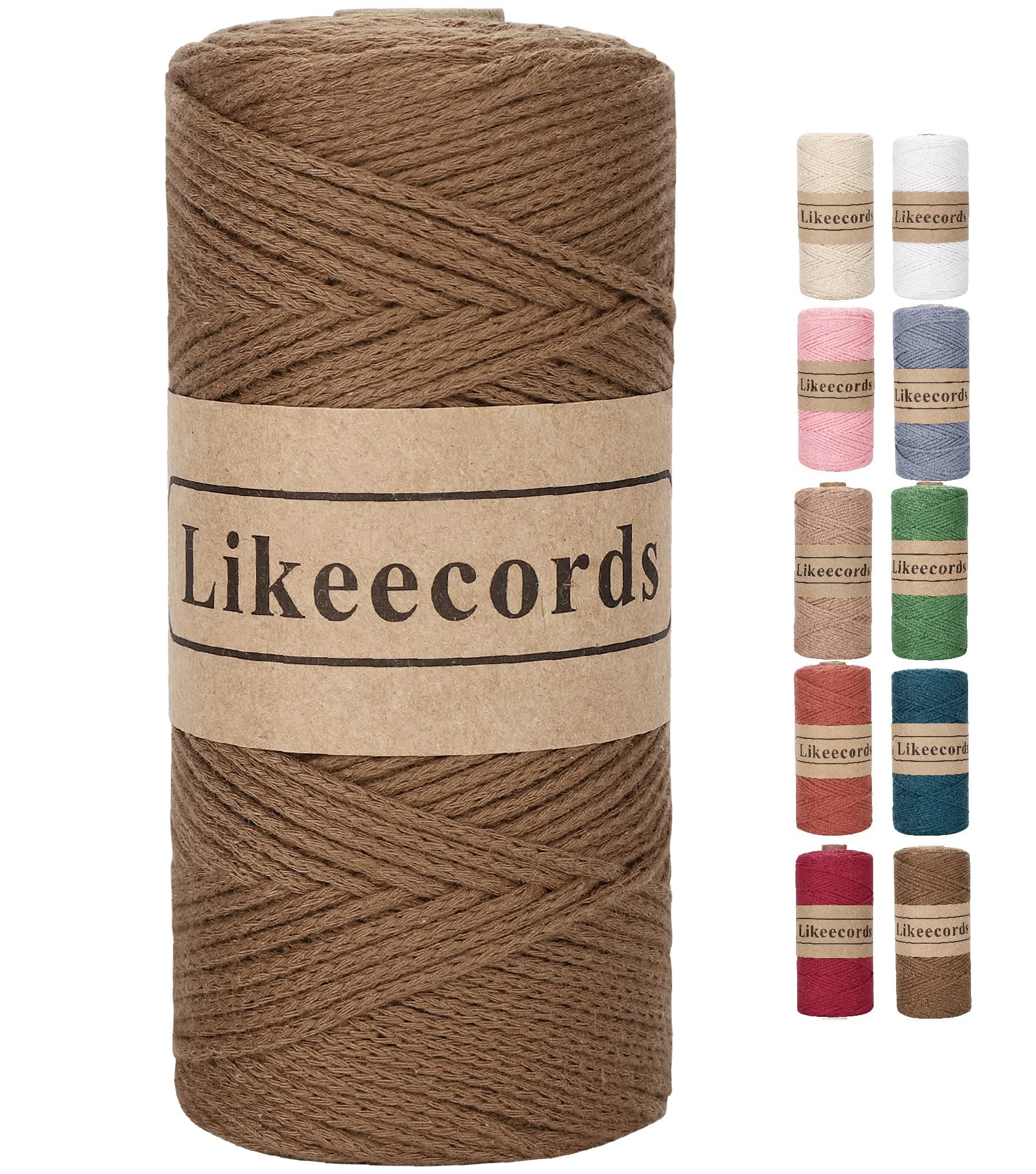 100% Cotton Crochet Bag Cord 2mm 170m Macrame Cord 2mm Crochet Thread Macrame Rope Gift for Knitter (Brown)