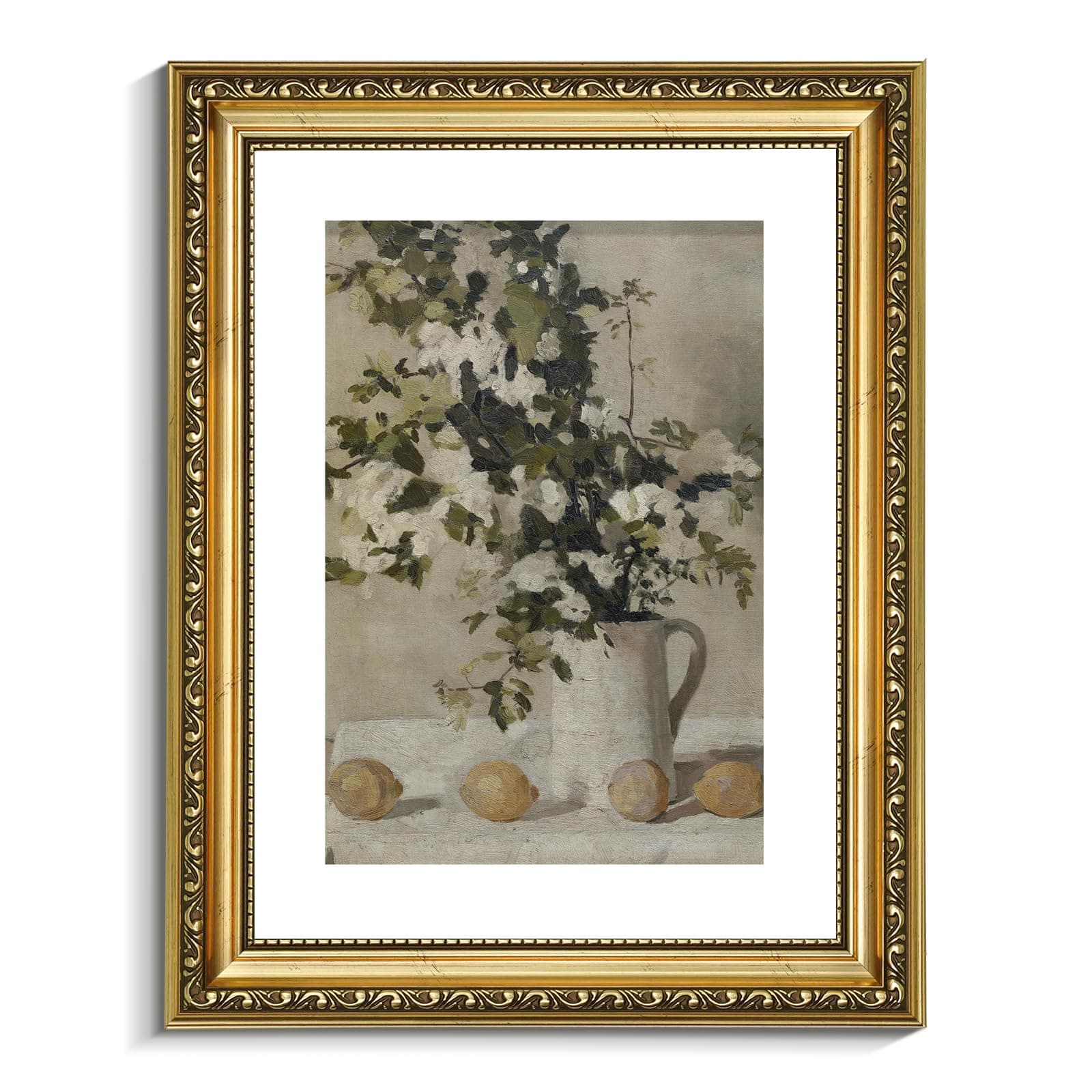 Vintage Gold Framed Botanical Wall Art, Bedroom Bathroom Flowers and Lemons Decor, Canvas Prints, Antique Still Life Paintings Kitchen Farmhouse Cottage Decoration,11x14 Inch