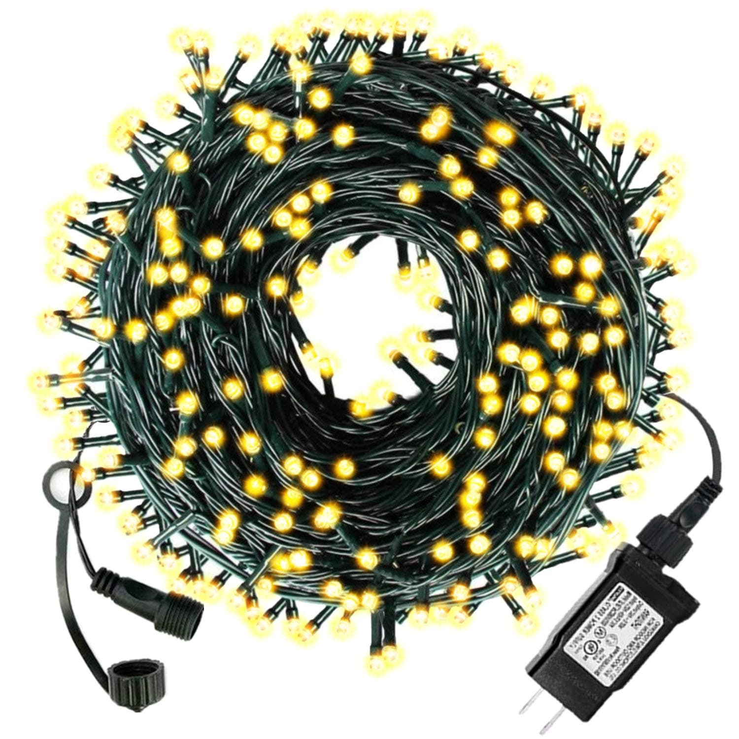 LED Christmas Lights Outdoor Indoor Christmas Decoration Lights 105Ft 300LED UL Certified(4 Sets Connectable), 8 Modes Waterproof Fairy Lights for Christmas Tree, Wedding, Party (Warm White)