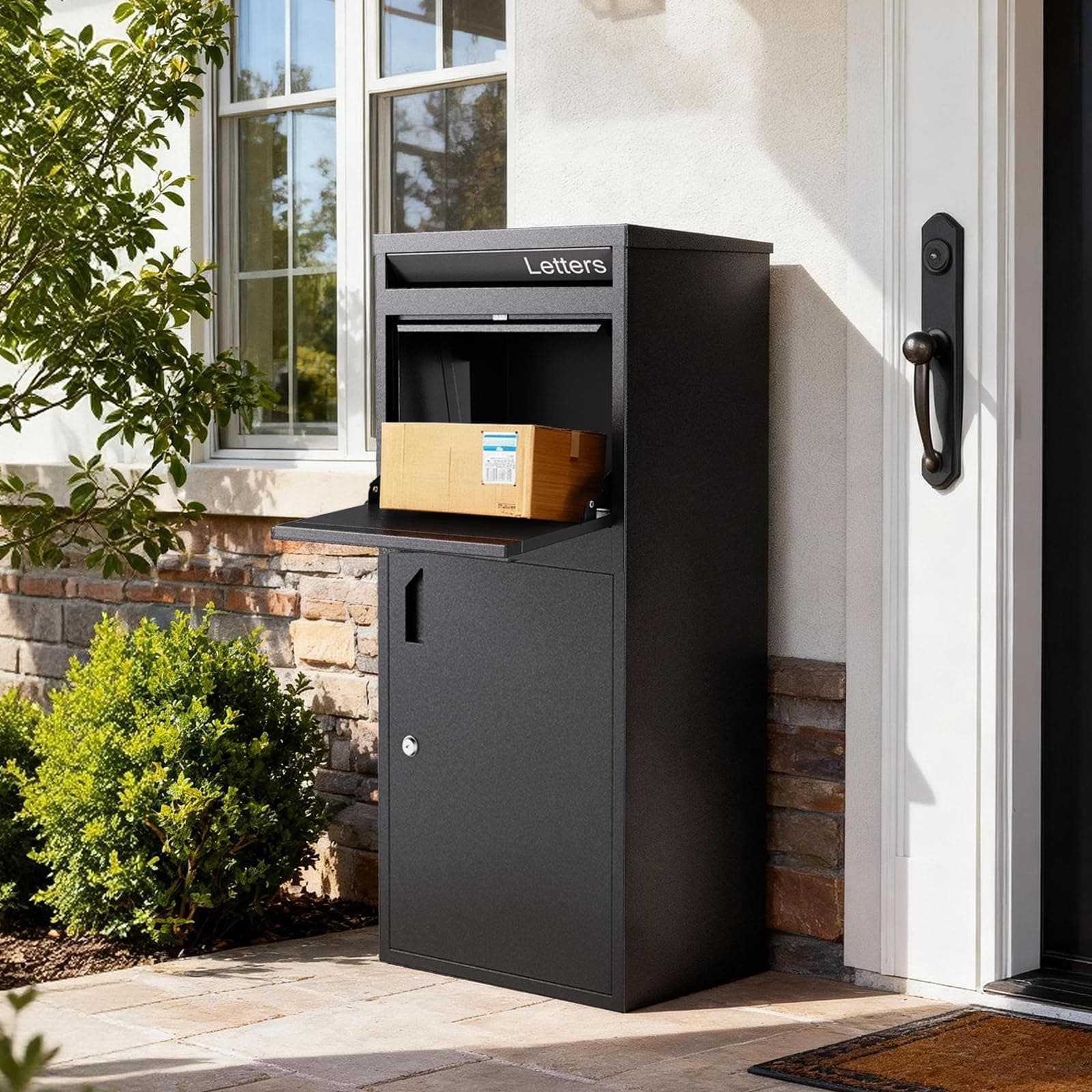 Merapi Parcel Drop Boxes for Outside, 16.3" *15.2"* 40.4" Cold-Rolled Steel Delivery Box for Packages, Anti-Theft Lockable Package Delivery Boxes for Outside, Porch, House, Curbside, Black-BD