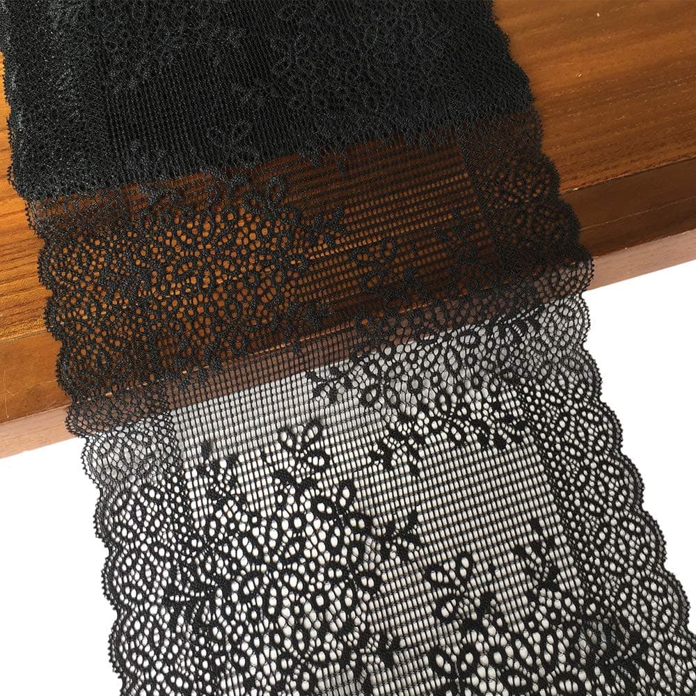 LUMKET Lace Realm 7.8 Inches Wide Black Stretchy Lace Elastic Trim Fabric for Garment & DIY Craft Supply- 5 Yard (2001 Black)