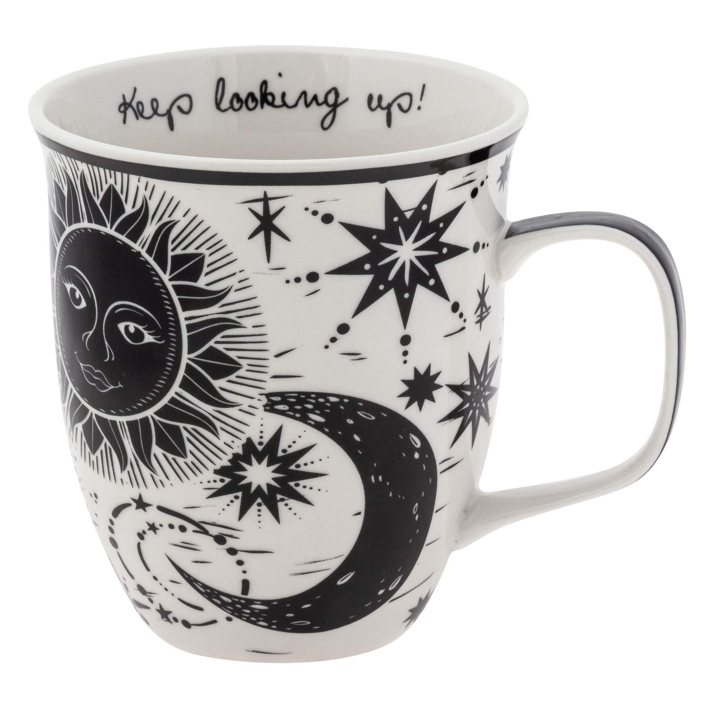 Karma Gifts 14 oz Black and White Boho Mug Celestial - Cute Coffee and Tea Mug - Ceramic Coffee Mugs for Women and Men