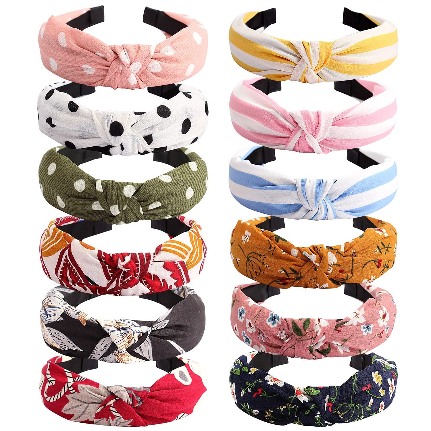 Knot Headband Wide Knotted Headbands for Women 12 Pack Head Bands Women Hair Knotted Headband for Women Knot Headbands Womens Headbands Elastic Turban Boho Bandeau Hair Accessories for Washing Face (Pure color 06)