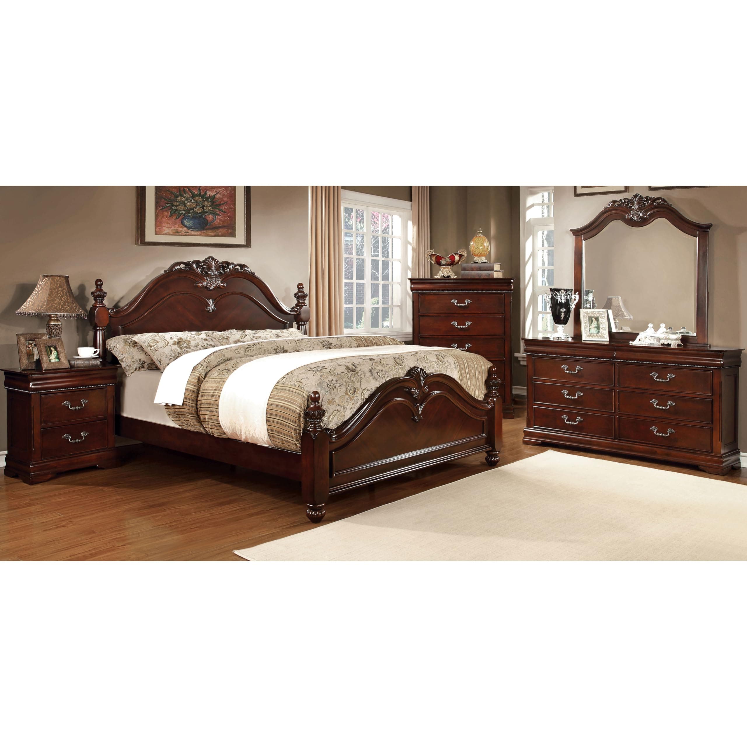 24/7 Shop at Home Lumis Traditional Bedroom set, Box Spring Required, King, Cherry