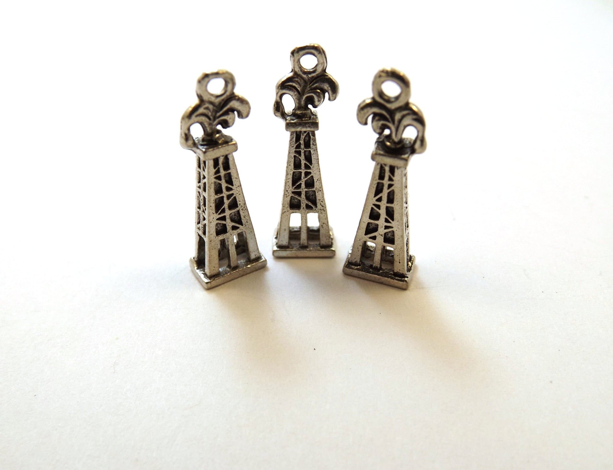 Set of Three (3) Pewter Oil Rig Charms