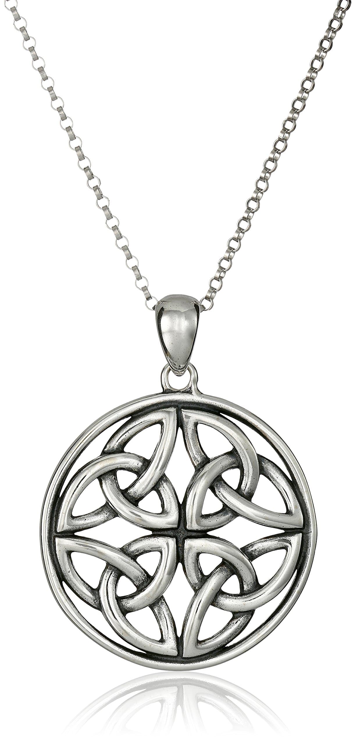Amazon Essentials .925 Sterling Silver Celtic Pendant Necklace for Women, 18" Rolo Chain, Hypoallergenic Women's Jewelry