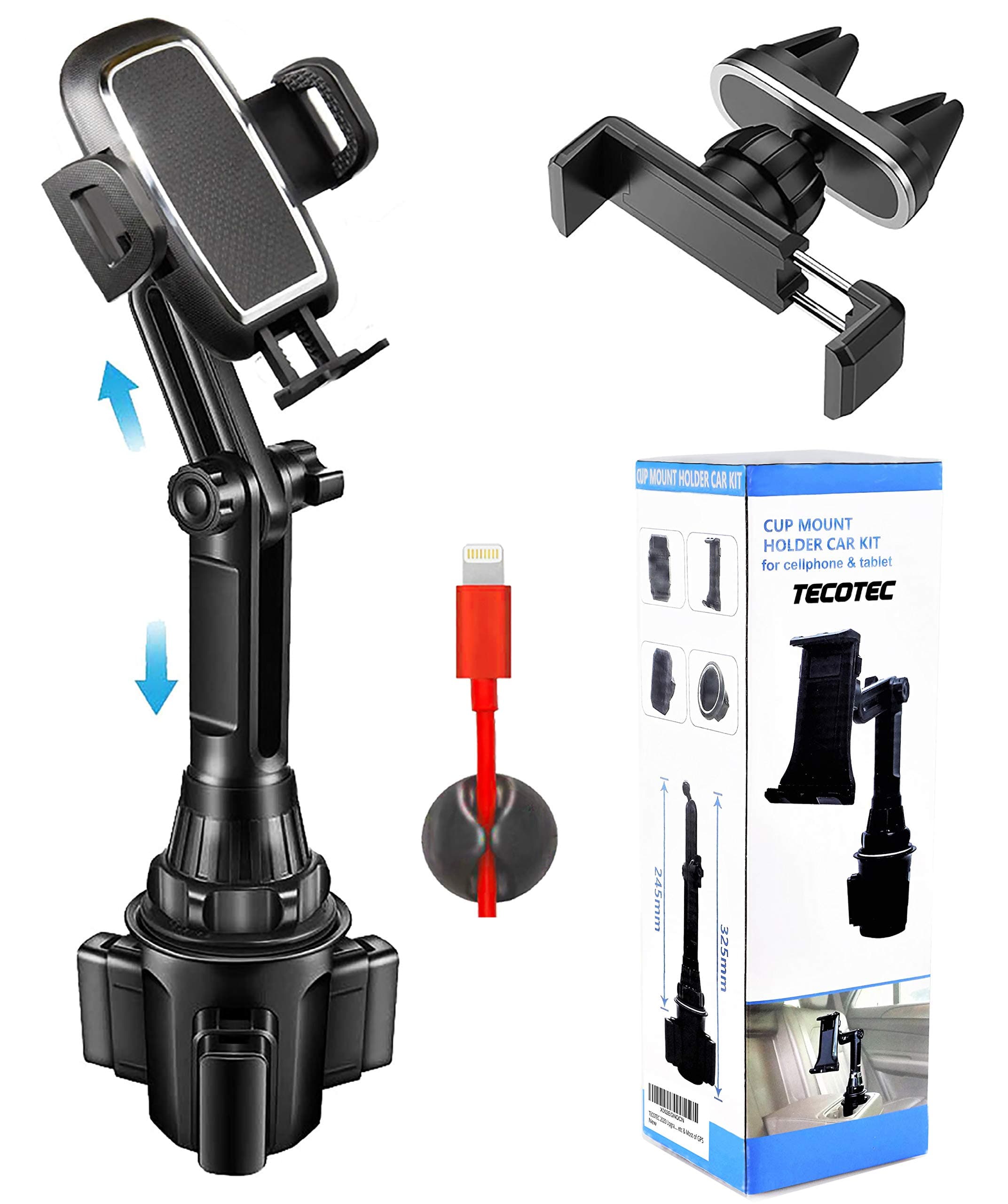 [Cup & Vent] Car Cup Holder Phone Mount & Air Vent Phone Holder, TECOTEC 360 Swivel 13" Long Neck with 4" Telescopic Arm Car Cup Holder Fits All Cellphones / iPhone 13 Pro Max / S22 Ultra-Plus. etc