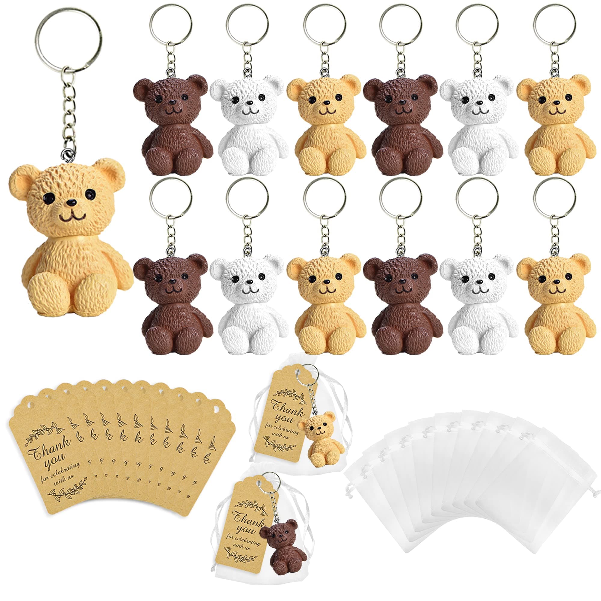 12 Set Bear Keychains Party Favor With Organza Bags Thank You Tags For Baby Shower Bear Theme Party Return Favors Supplies