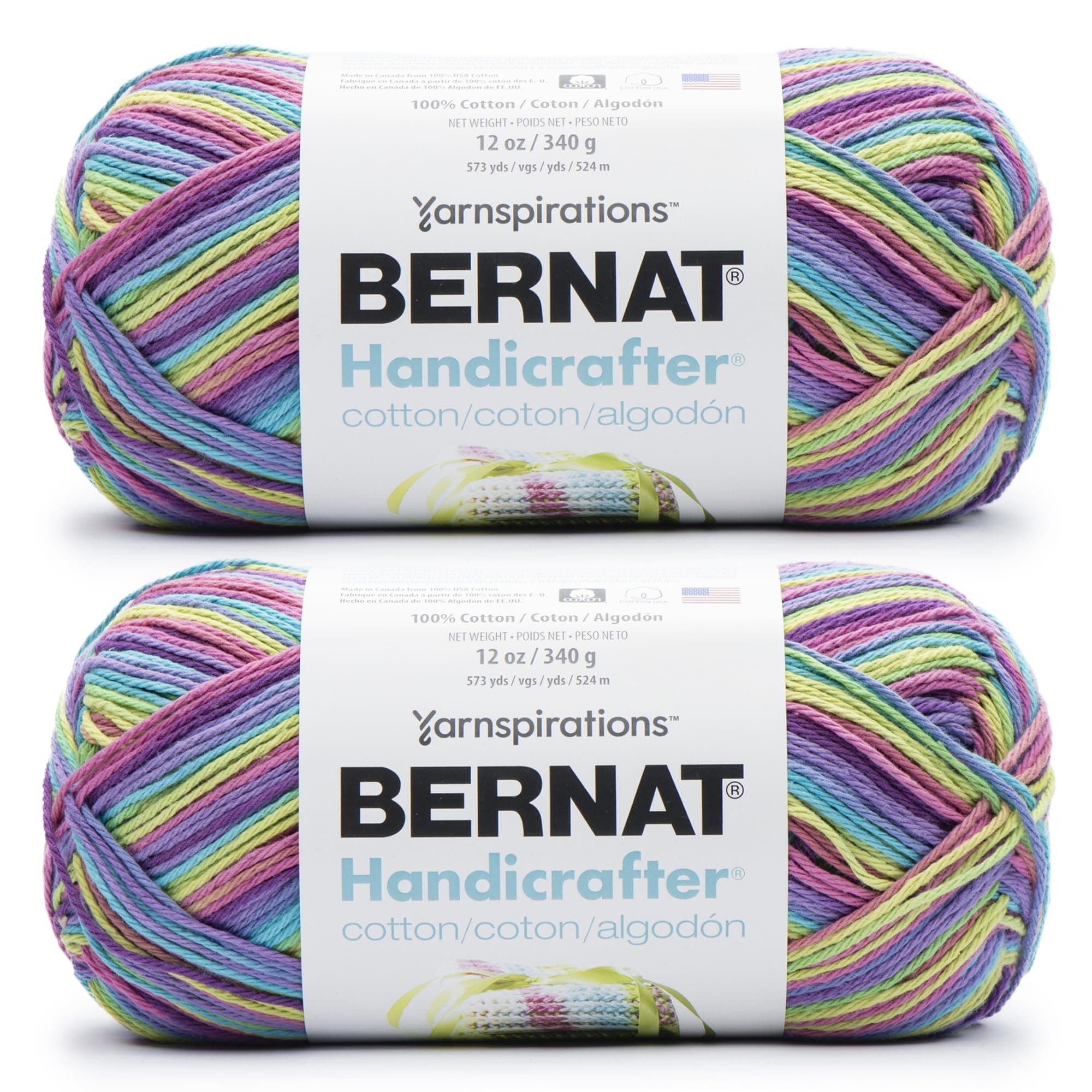 Bernat Handicrafter Cotton BB Lively Yarn - 2 Pack of 12oz/340g - Cotton - #4 Worsted (Medium) - 608 Yards - Knitting & Crochet