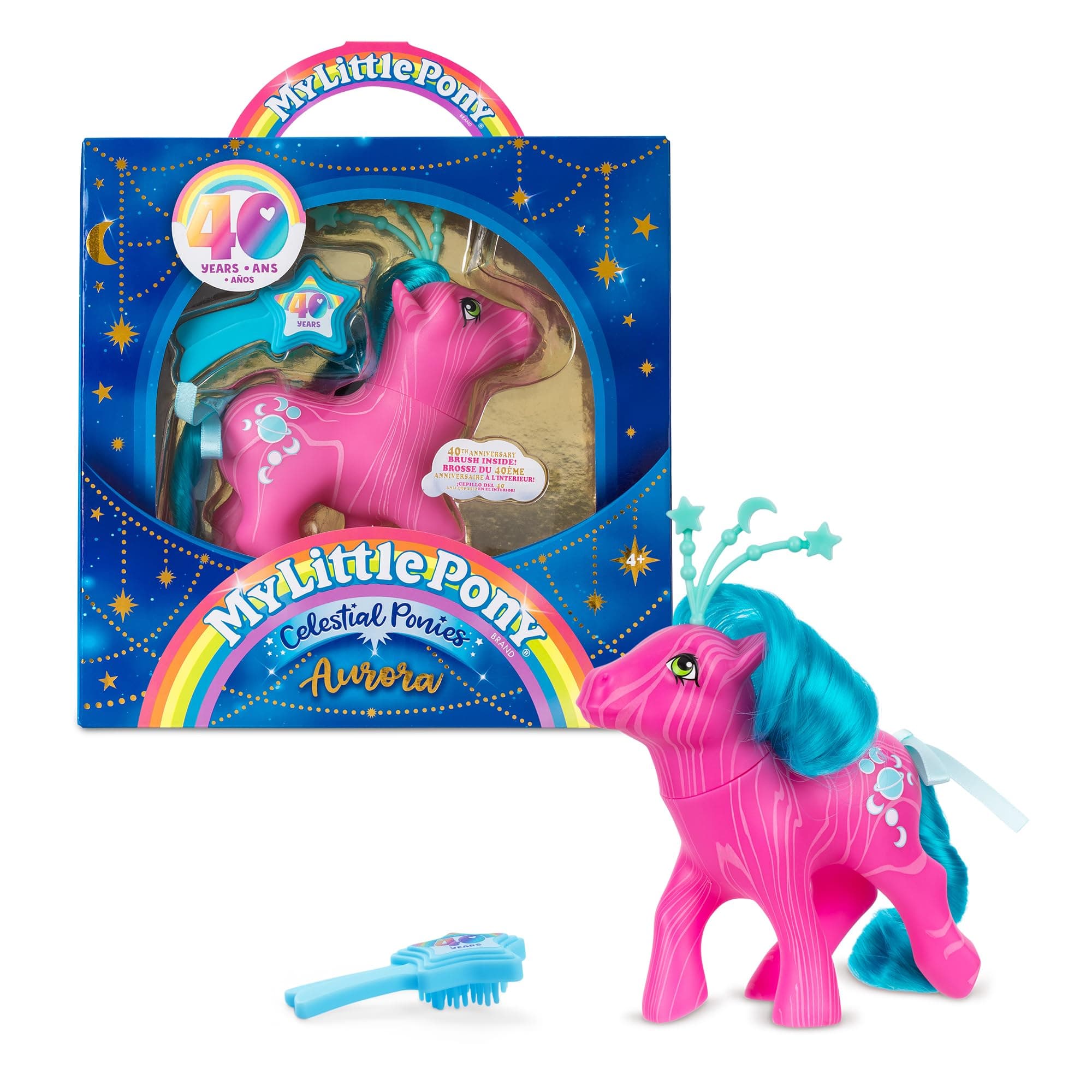 Basic Fun My Little Pony Classics - Celestial Ponies - Aurora - Retro 4" Collectible Play Figure, Great for Kids, Toddlers, Adults, Girls and Boys Ages 3+