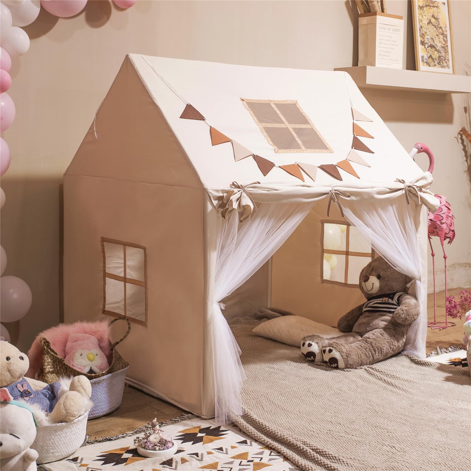 LOFIR Play Tent with Mat and Lights, Kids Tent Indoor | Kids Playhouse Outdoor, Kids Play Tent with Windows, 52" x35" x 53", Large Toddler Tent for Kids Aged 3+, Kids Room Furniture