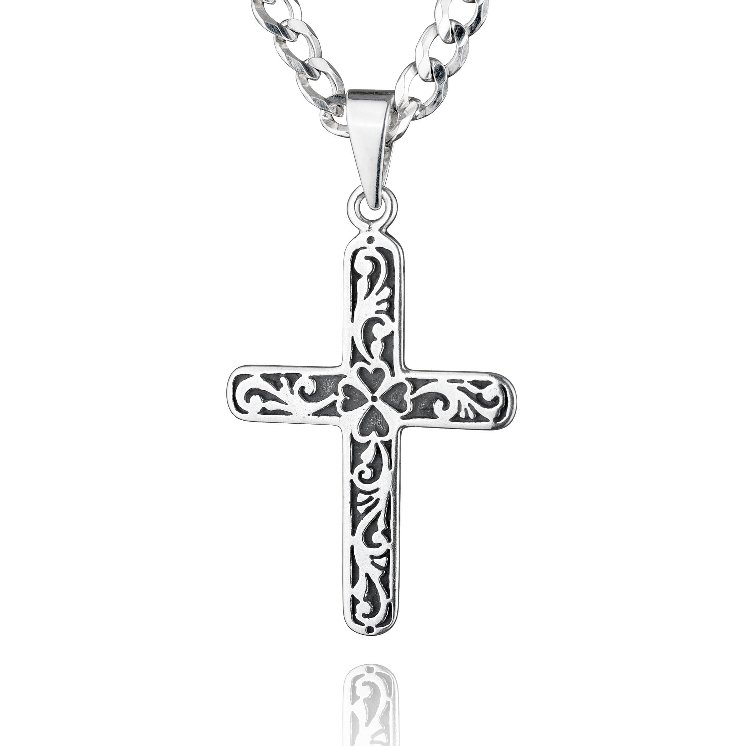 Men's Vintage Gothic Stainless Steel Cross Pendant Gift Set, 925 Sterling Silver – Fine Ball and Bar Chain