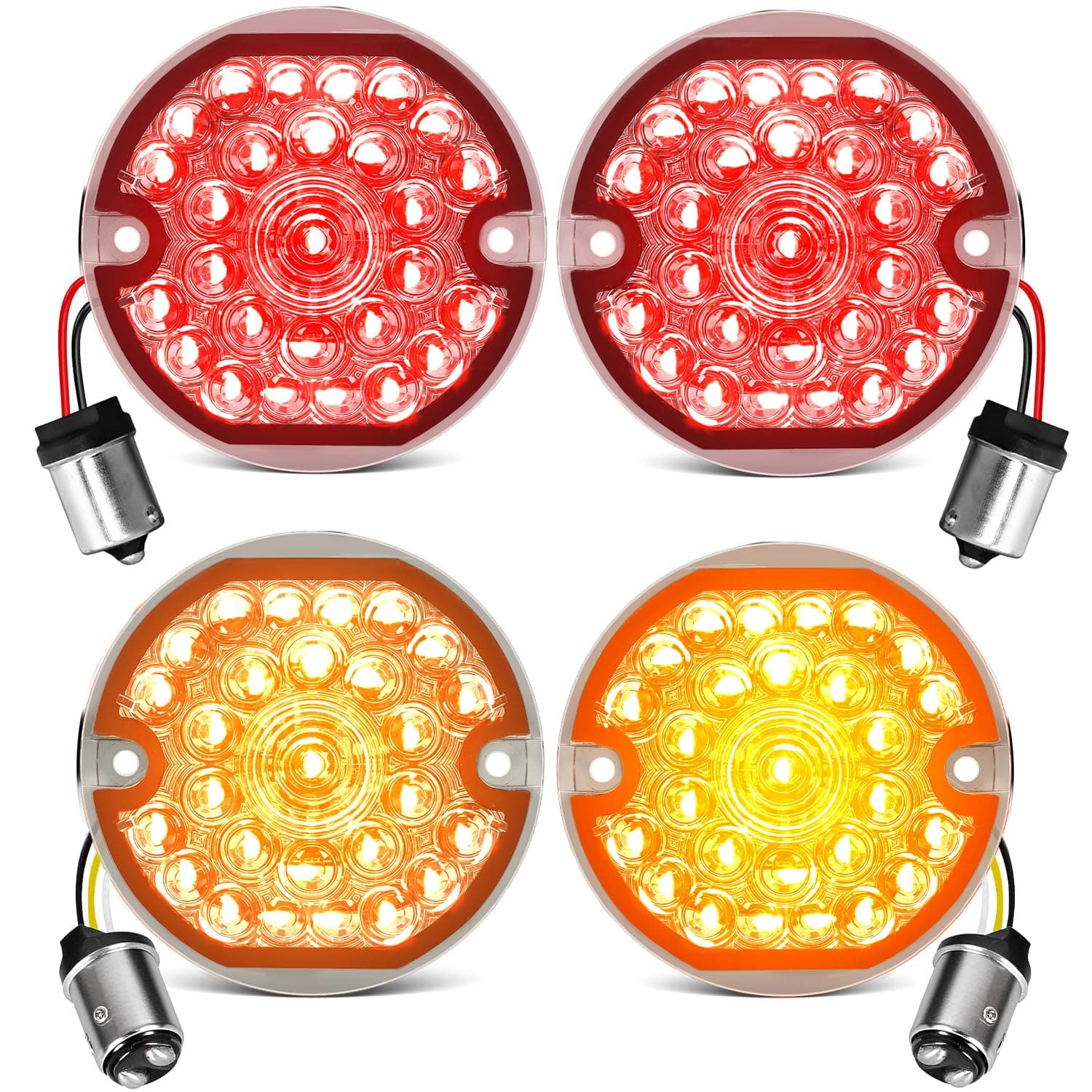 AUDEXEN 3-1/4 Inch LED Turn Signal Kit 1157 Double Base Front Turn Signal + 1156 Single Connector Rear Signals Lights Compatible with Harley Road Glide Road King Softail Ultra Classic Ultra Limited