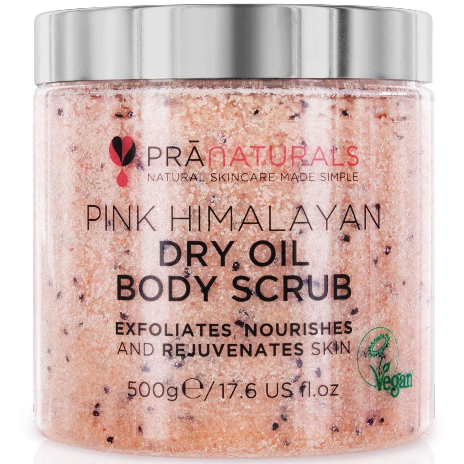– Pink Himalayan Salt Body Scrub 500g, Naturally Rich in Nourishing Minerals & Vitamins, Removes Dead Skin Cells, Rejuvenates Skin, For All Skin Types, Delicately Scented with Natural Oils