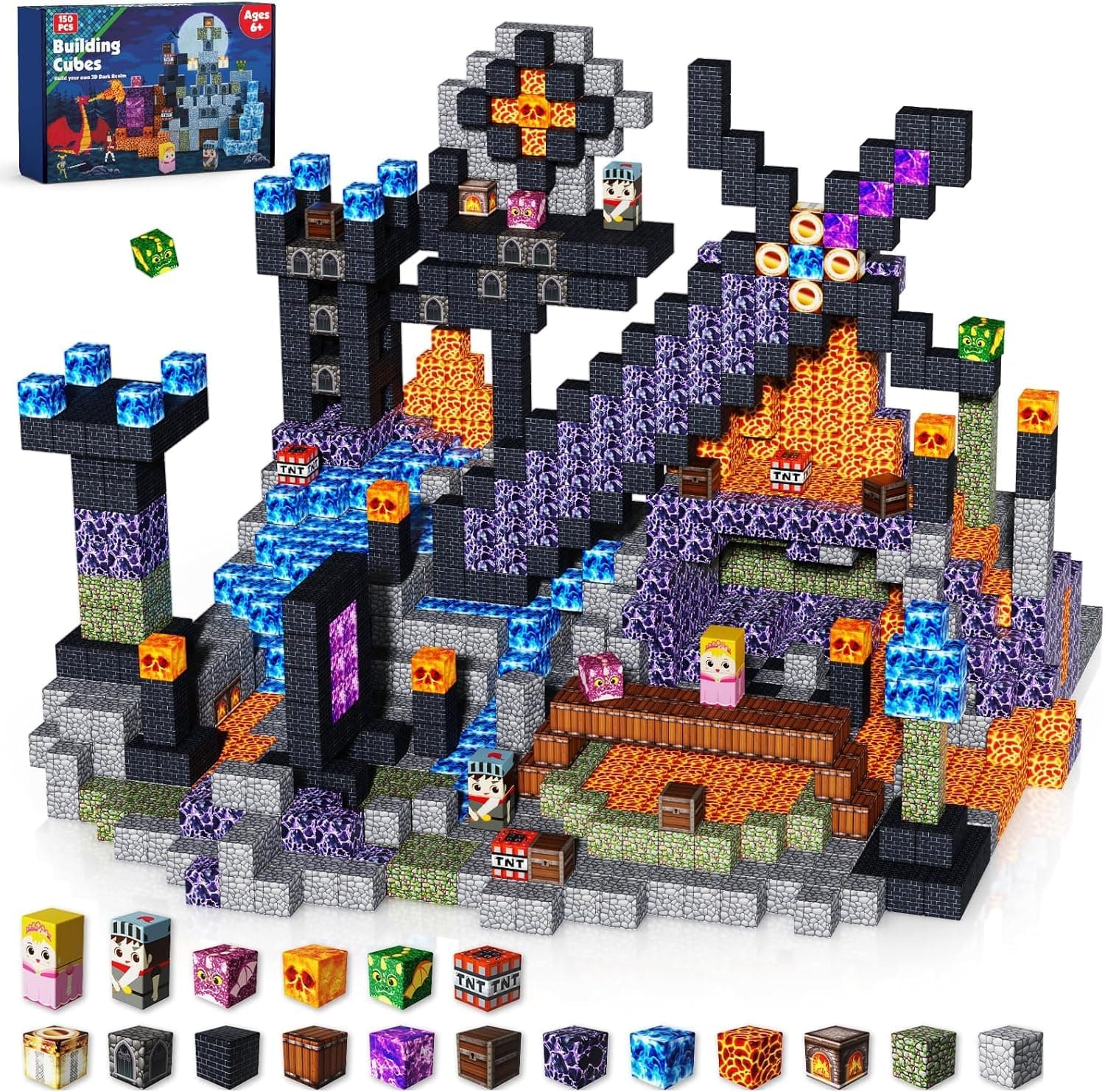 Goody King Magnetic Blocks - 150PCS Magnetic Building Blocks Dark Castle Sword Domain Toys for Montessori Toddler Birthday Xmas Gifts - STEM Toys for 3 4 5 6 7 8 9 10 Year Old Boys & Girls