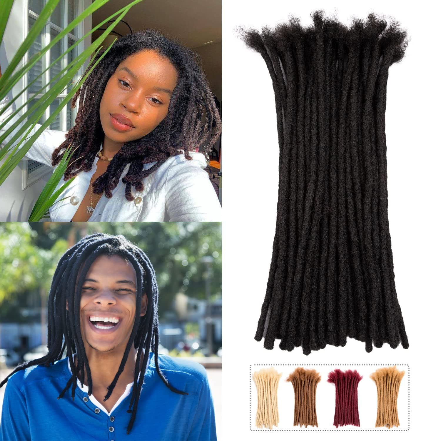 JIAJIA Teresa 6-18 Inch 100% Human Hair Dreadlock Extensions for Men/Women/Kids 0.8cm Width Full Hand-made Permanent Dread Extensions Human Hair (16 Inch, 10 Strands)