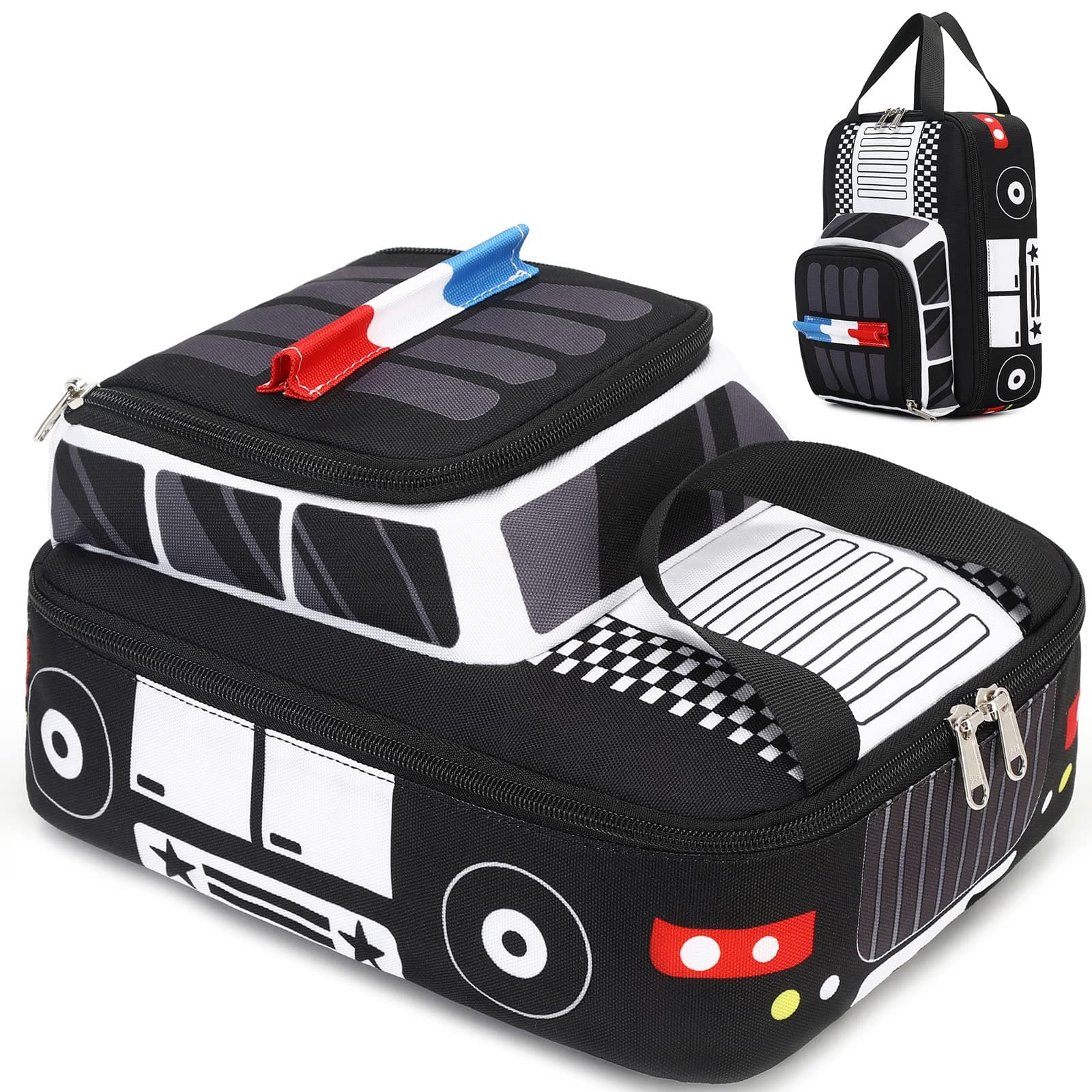 LEDAOU Lunch Box Kids Boys Girls Cute Insulated Lunch Box Reusable Lunch Bag Meals Tote Lunchbox for School Picnic Travel (Police Car)