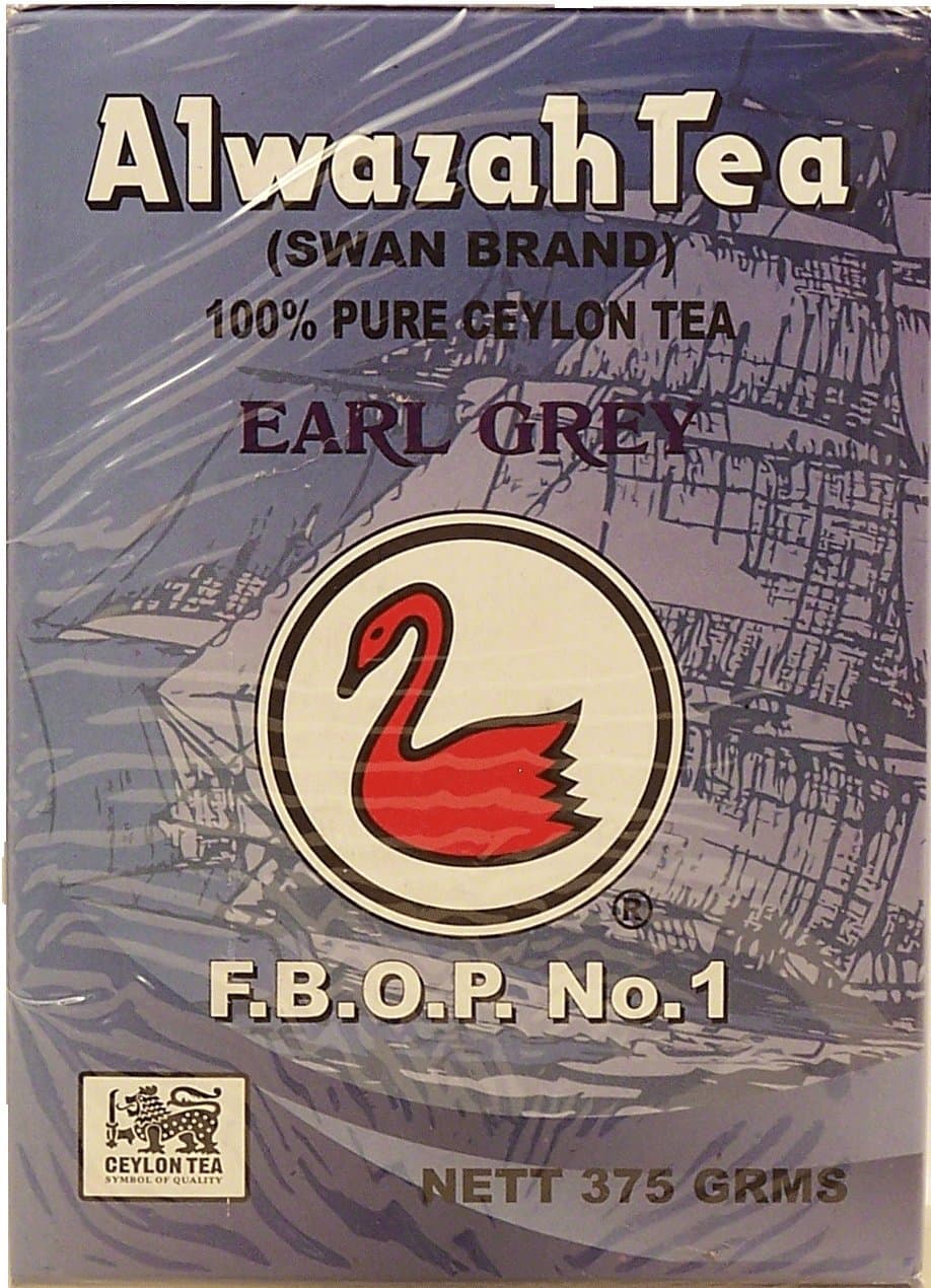 Alwazah earl grey ceylon tea, 100% pure, F.B.O.P. No. 1, box, 375-grams