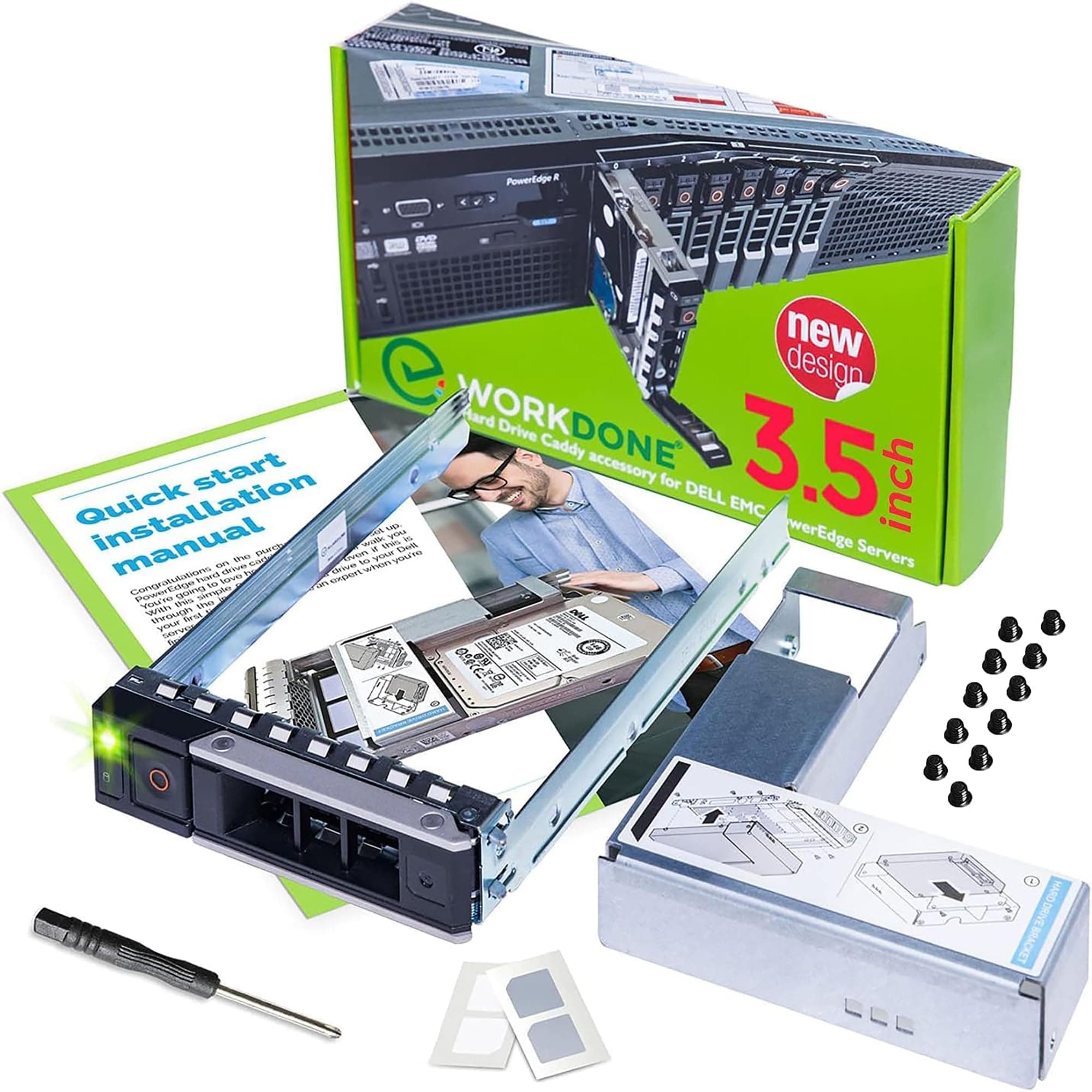WORKDONE 3.5 inch X7K8W R740 R640 R540 R440 R340 R740xd2 R7415 R7425 Drive Caddy - with 2.5 inch HDD Adapter - Bright LED Tray for Dell PowerEdge Servers - Now Easy Setup with Installation Manual