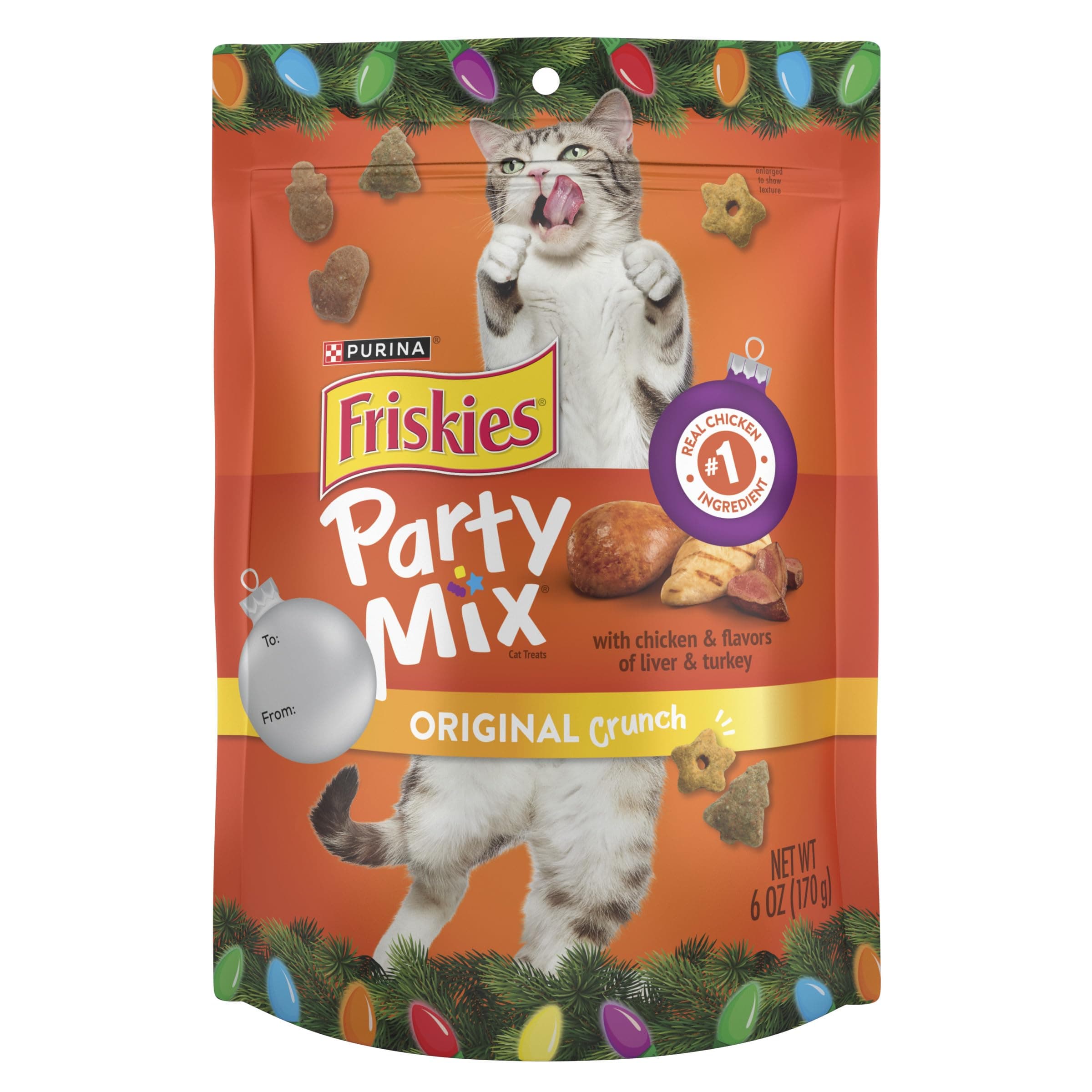 Friskies Party Mix Holiday Cat Treats Original Crunch Holiday Shapes - 6 oz. Pouch