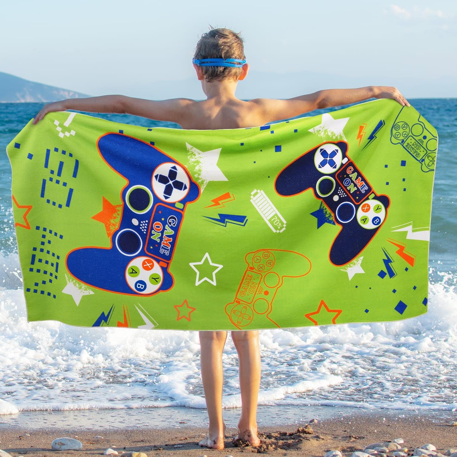 WERNNSAI Game Kids Beach Towel for Boys - 76 x 150cm Game Sand Free Swim Towels for Boys Bath Pool Camping Travel Towel Quick Dry Ultra Absorbent Super Soft Beach Blanket Bath Shower Towel