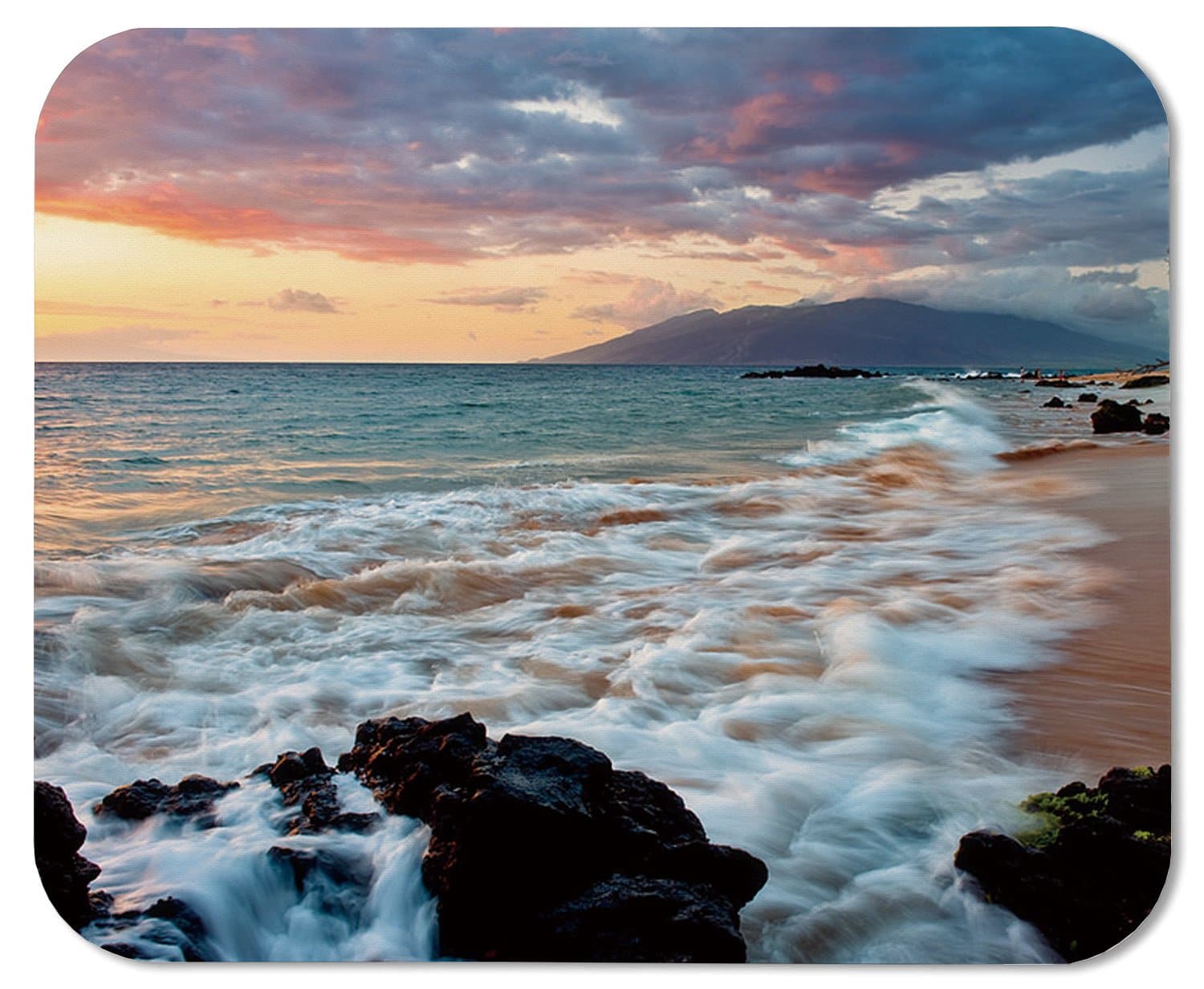 Wailea Makena Beach Maui Hawaii Beautiful Sunset Sea Waves Clouds Mouse Pad Mat