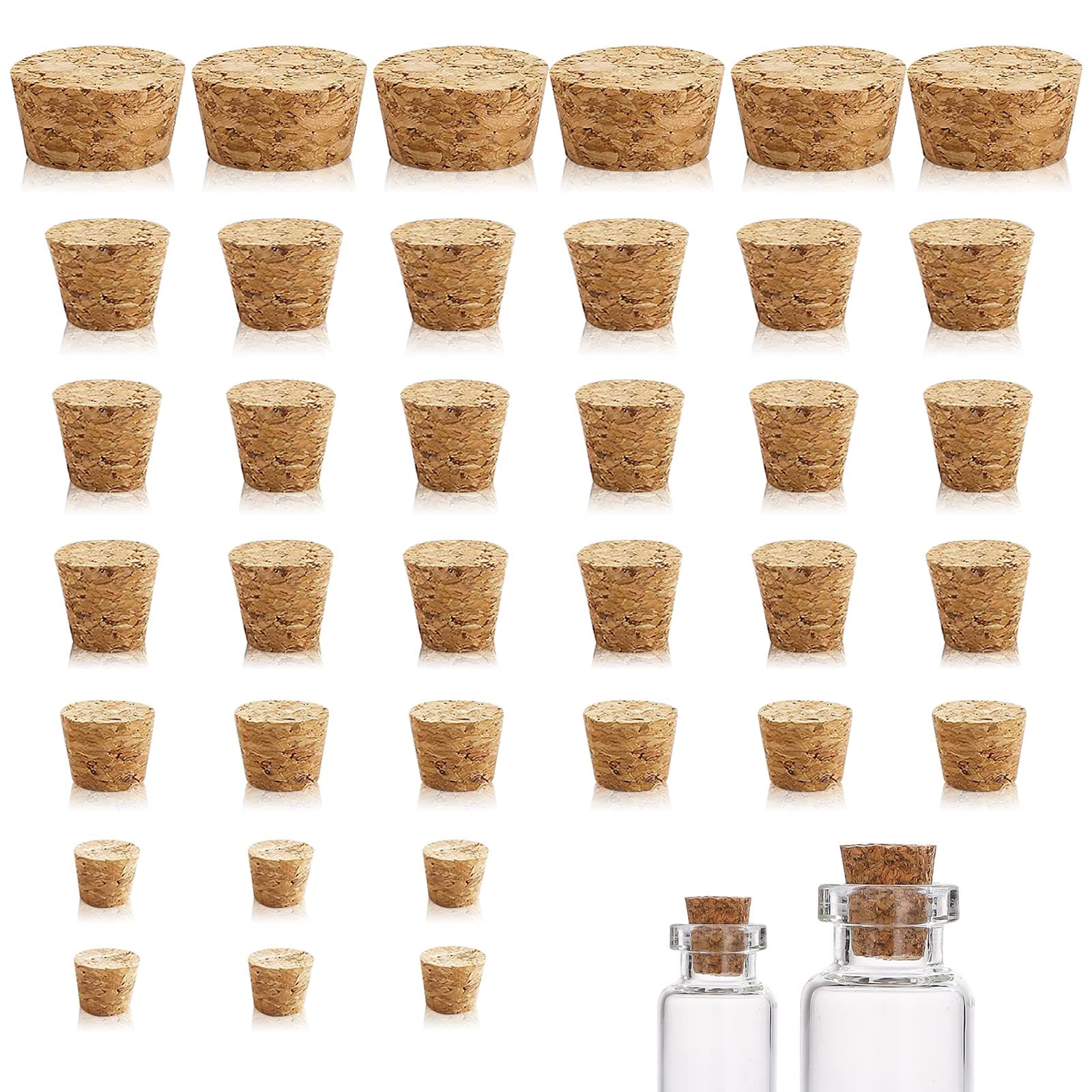 SenZee Tapered Cork Plugs, 36 Pcs Wooden Bottle Corks Stoppers Soft Wine Wood Cork Stopper Replacement for Bottles Craft Jars (6 Sizes)