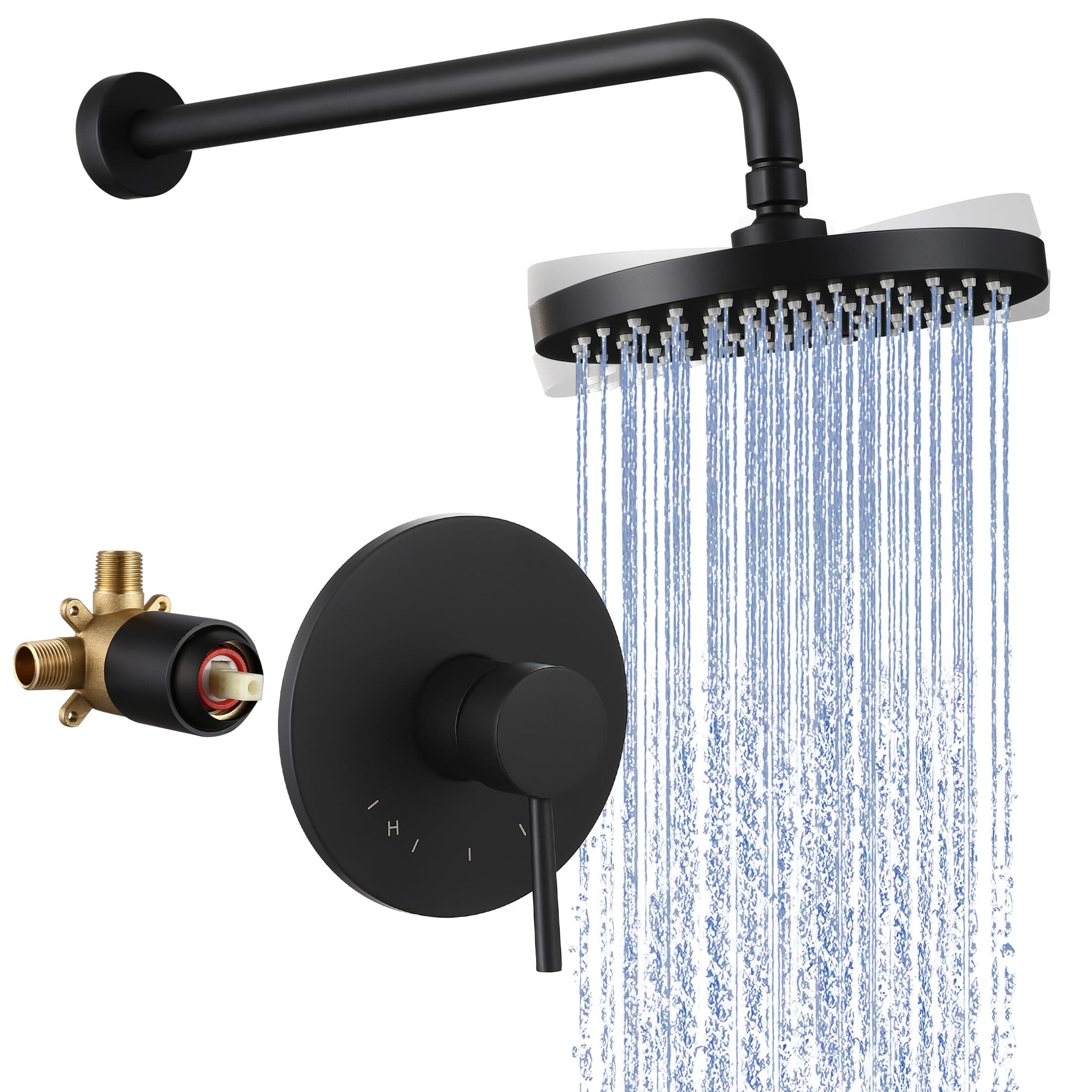 KES Shower Faucets Sets Complete Rain Shower Head Shower Valve and Trim Kit Wall Mount Pressure Balance Black Shower System, XB6202F18-BK