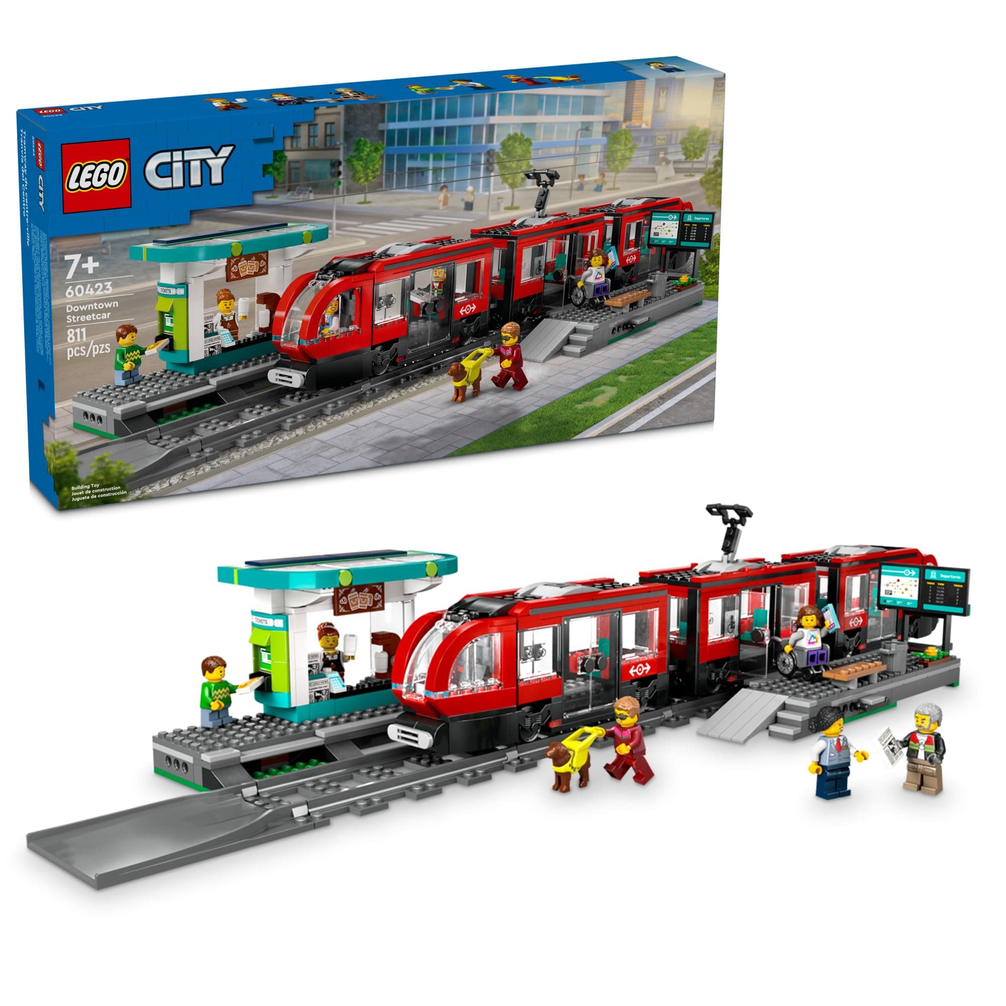 City Downtown Streetcar and Station Train Set - Kids Toy Train Building Set for Pretend Play & Imagination, Ages 7+ - Gift Ideas for Boys & Girls Birthdays - 60423