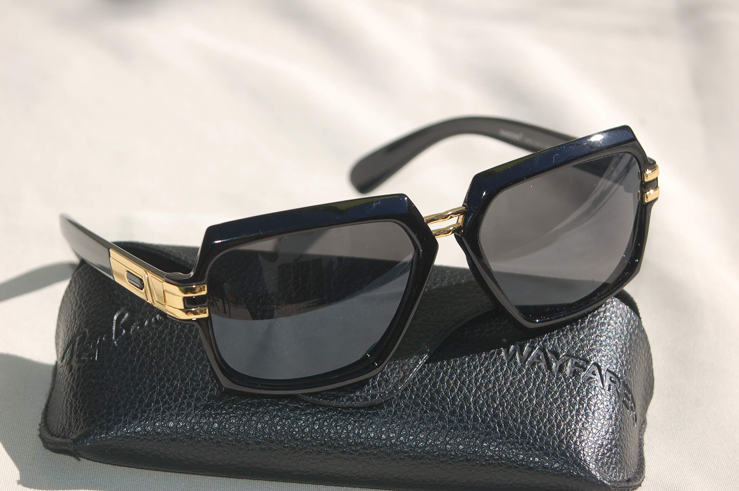 Cazal Style 1 Evidence Billionaire Black & Gold Sunglasses + Case + Cleaning Cloth