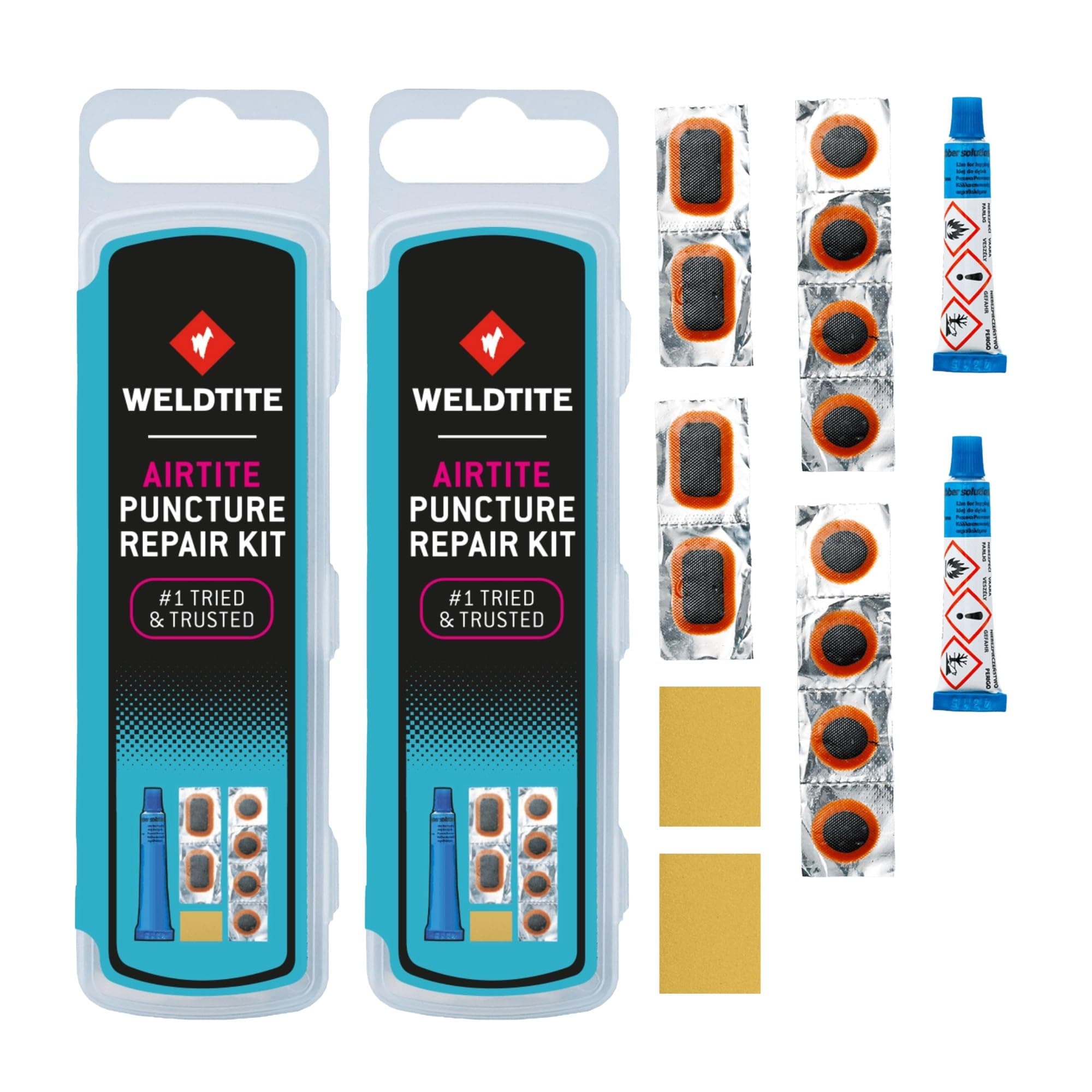 WELDTITE Airtite Bike Tyre Puncture Repair Kit - 6 Patches with Traditional Feather Edge, Quick & Dependable Bike Inner Tube Fix (Pack of 2)