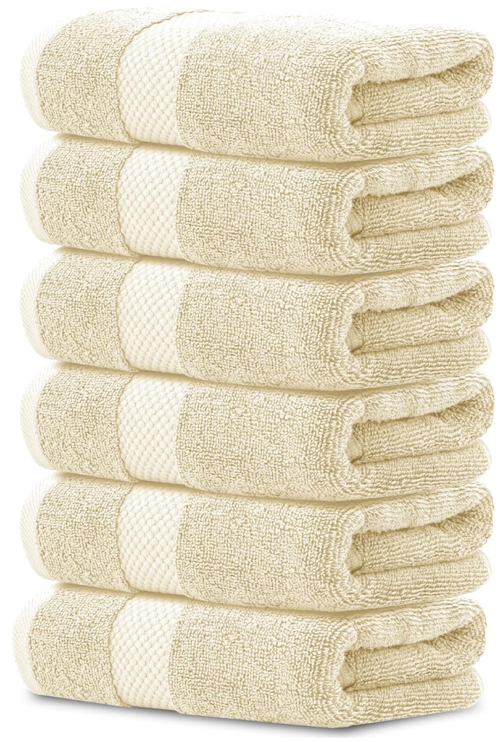 White Classic Luxury Hand Towels | Cotton Hotel spa Bathroom Towel | 16x30 | 6 Pack | Beige…