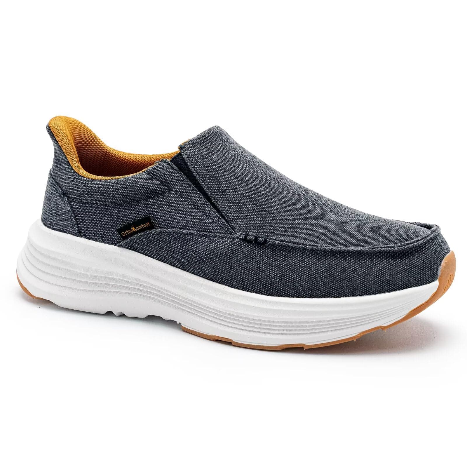 Men's Orthopedic Slip On Loafers with Arch Support: Comfortable Plantar Fasciitis Orthotic Shoes for Plantar Fasciitis, Canvas Thick Sole Walking Shoes for Foot and Heel Pain Relief