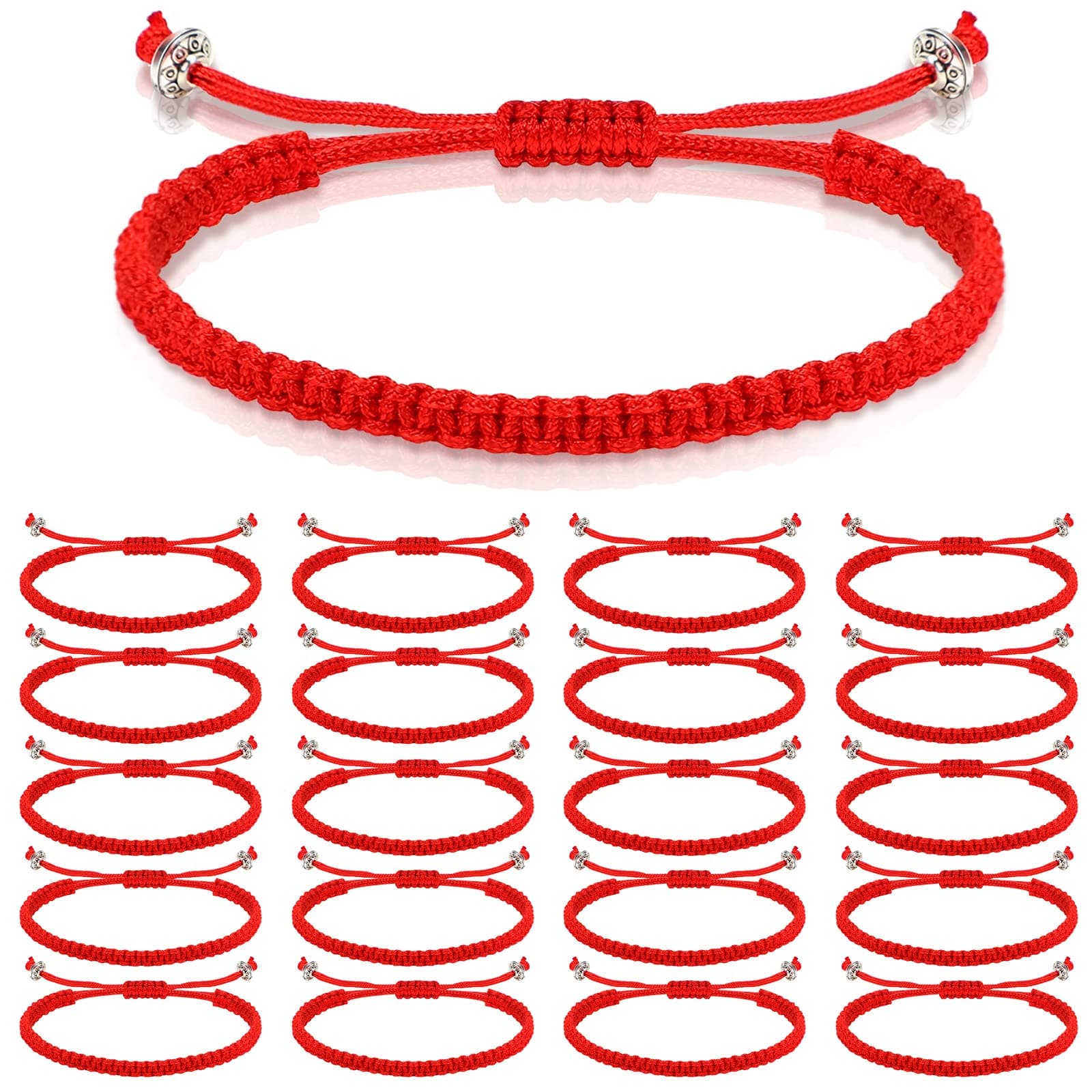 20 Pcs Red Protection Good Luck Bracelet Red String of Fate Adjustable Bracelet Braided Knot Kabbalah Rope for Lover Couple Friend Women Men, One Size, ribbon, ribbon