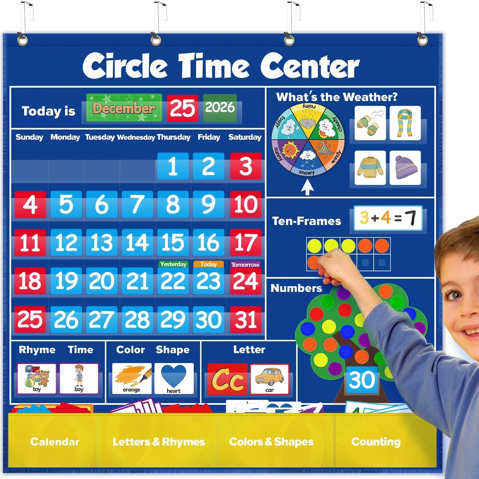 Torlam Circle Time Learning Center, Kindergarten Preschool Classroom Must Haves, Kids Calendar Pocket Chart Color Season Counting Letter Ten-Frame Set Weather Chart, Toddler Learning Activities