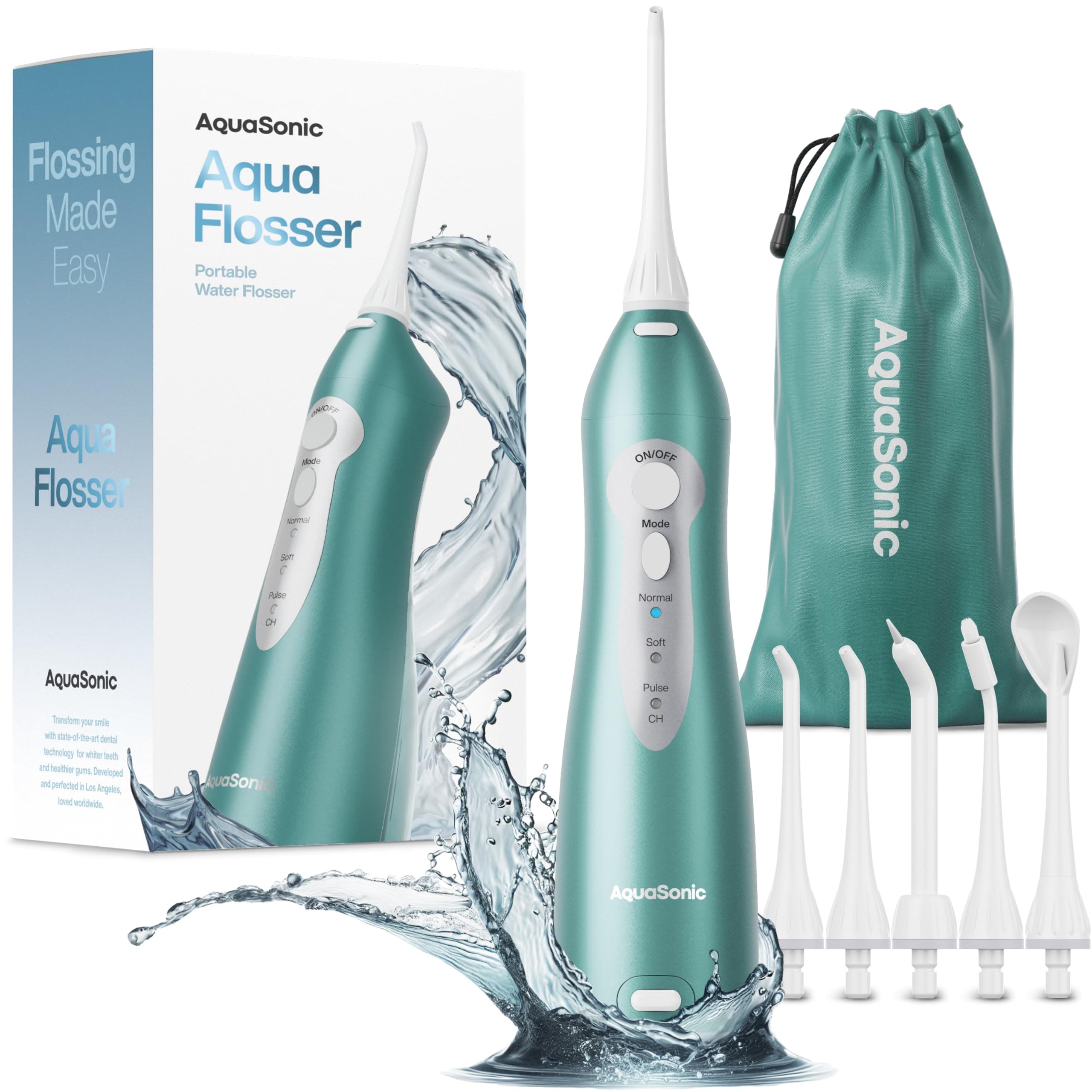 AquaSonic Water Flosser - Cordless Rechargeable Water Flosser for Teeth Cleaning - Waterproof Aqua Flosser Portable Oral Cleaner for Dental Cleaning with 5 Jet Tips - Brace Home Travel
