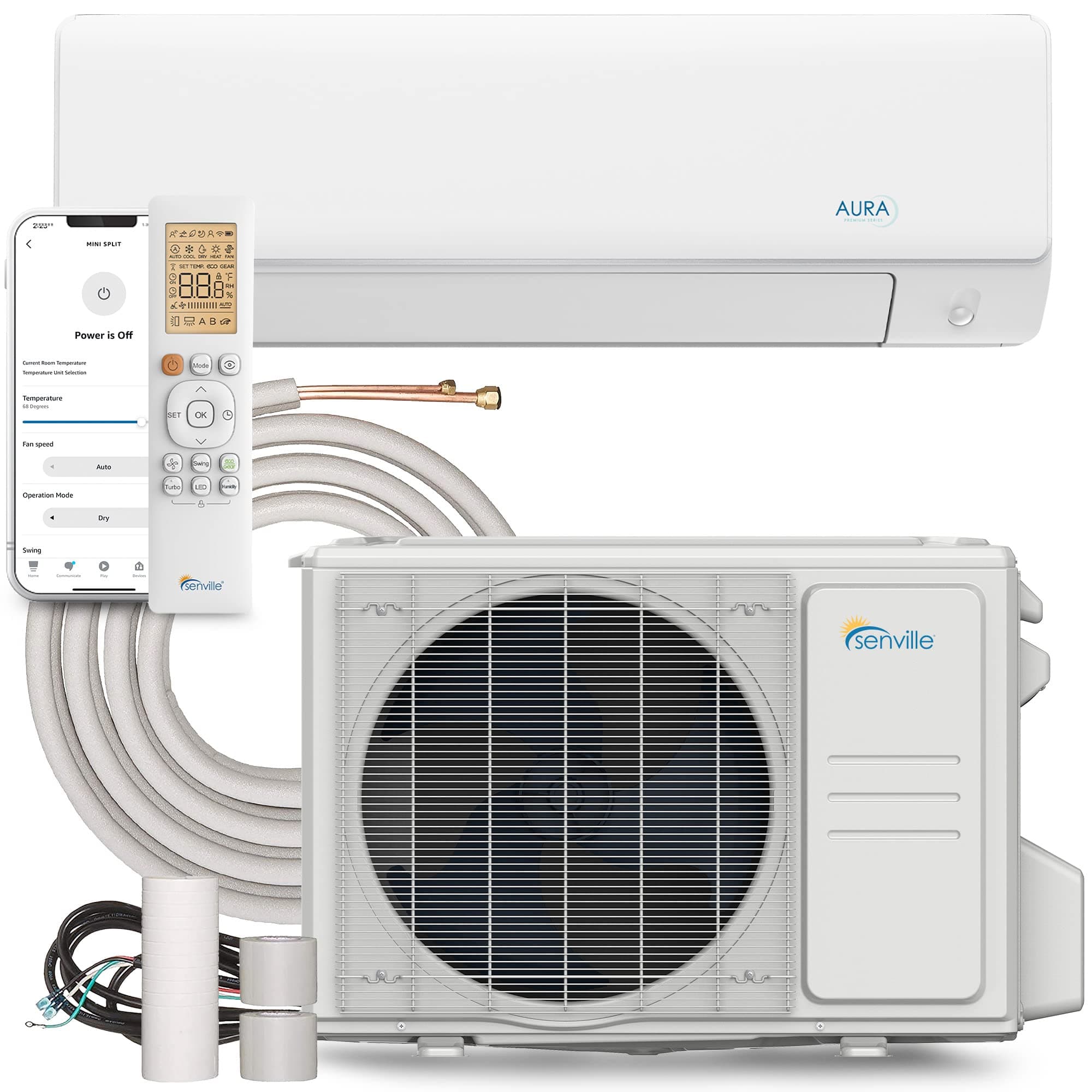 Senville AURA Series Mini Split Air Conditioner Inverter Heat Pump, 12000 BTU, Works with Alexa, Energy Star, White