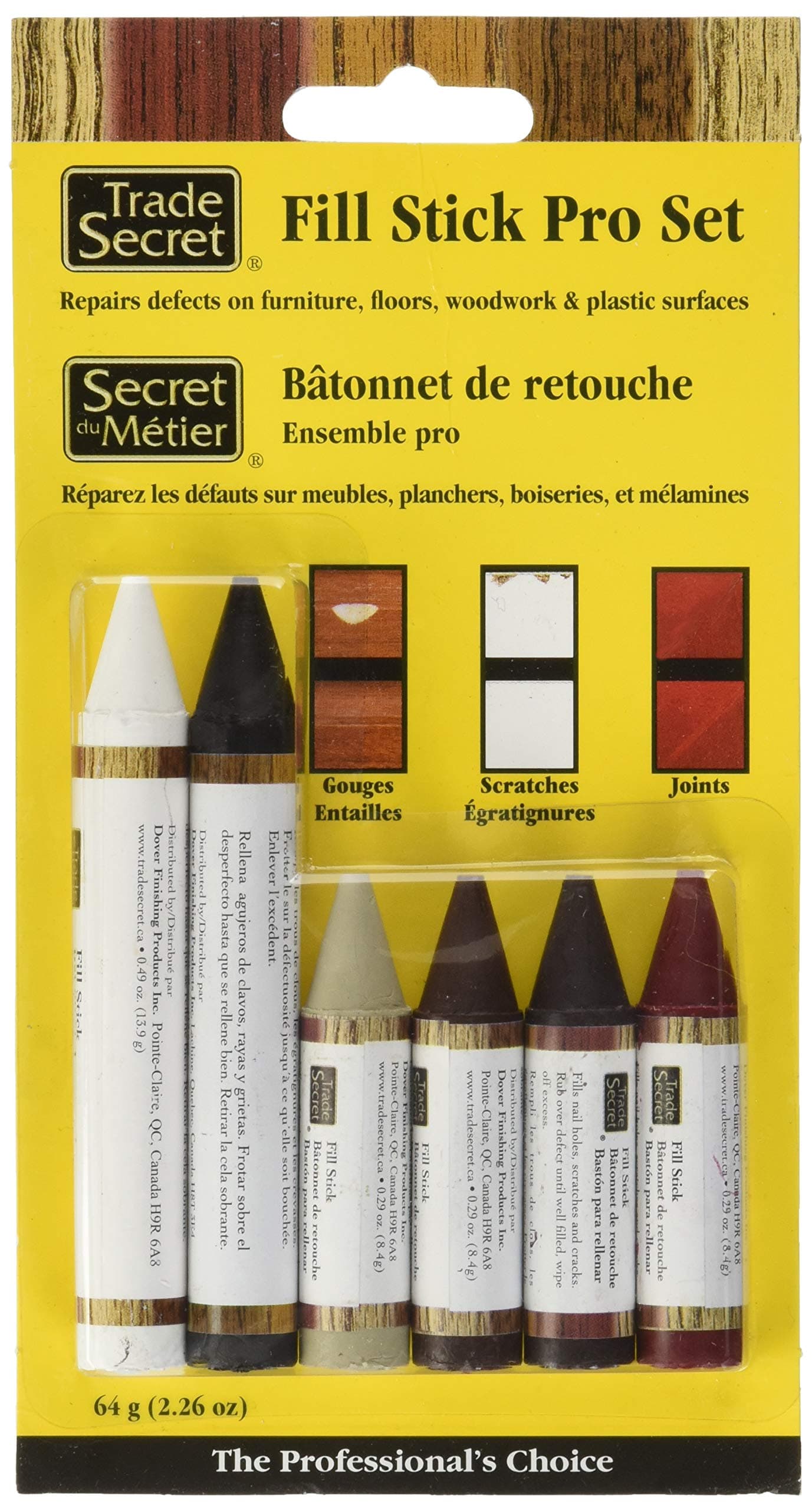 Trade SecretWood Scratch Repair Fill Stick for Various Surfaces (Set of 6), Great for Touch-Ups and Repairs on Hardwoods Floors, Furniture, Cabinets and Plastic Surfaces.