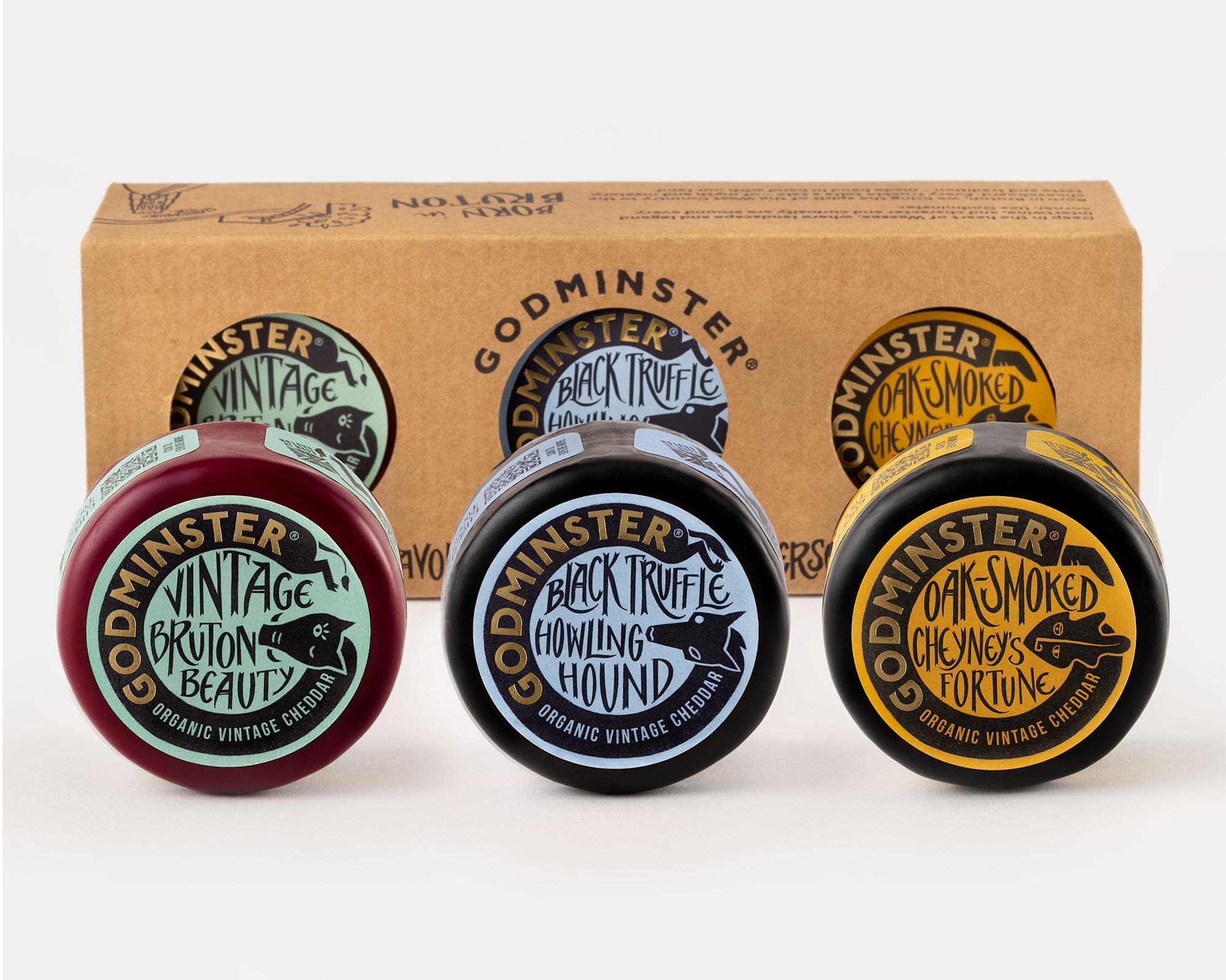 Godminster - Three Cheese Gift Set, Triple Cheddar Collection - Round, Truffle, Smoked, 890g