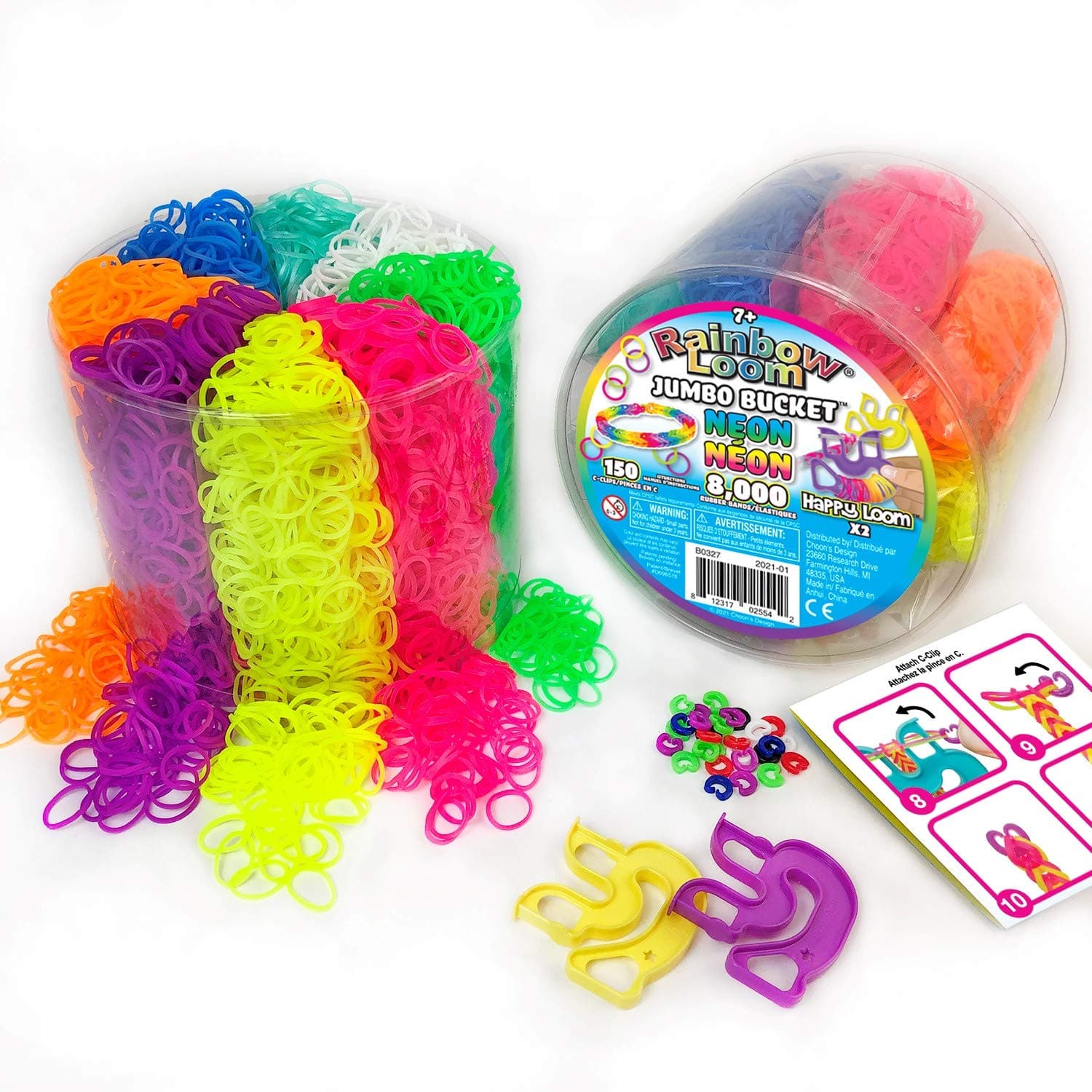 Rainbow Loom Neon Jumbo Bucket with 2X Happy Loom (B0327)
