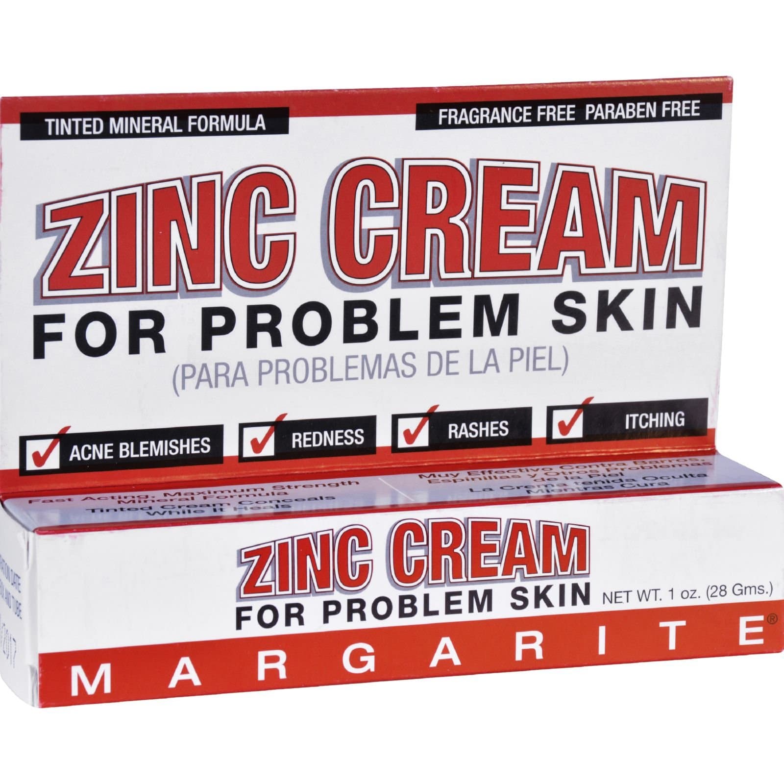 Margarite Zinc Cream - Acne - Rashes - Itching - Fragrance Free - Paraben Free -1 oz (Pack of 2)
