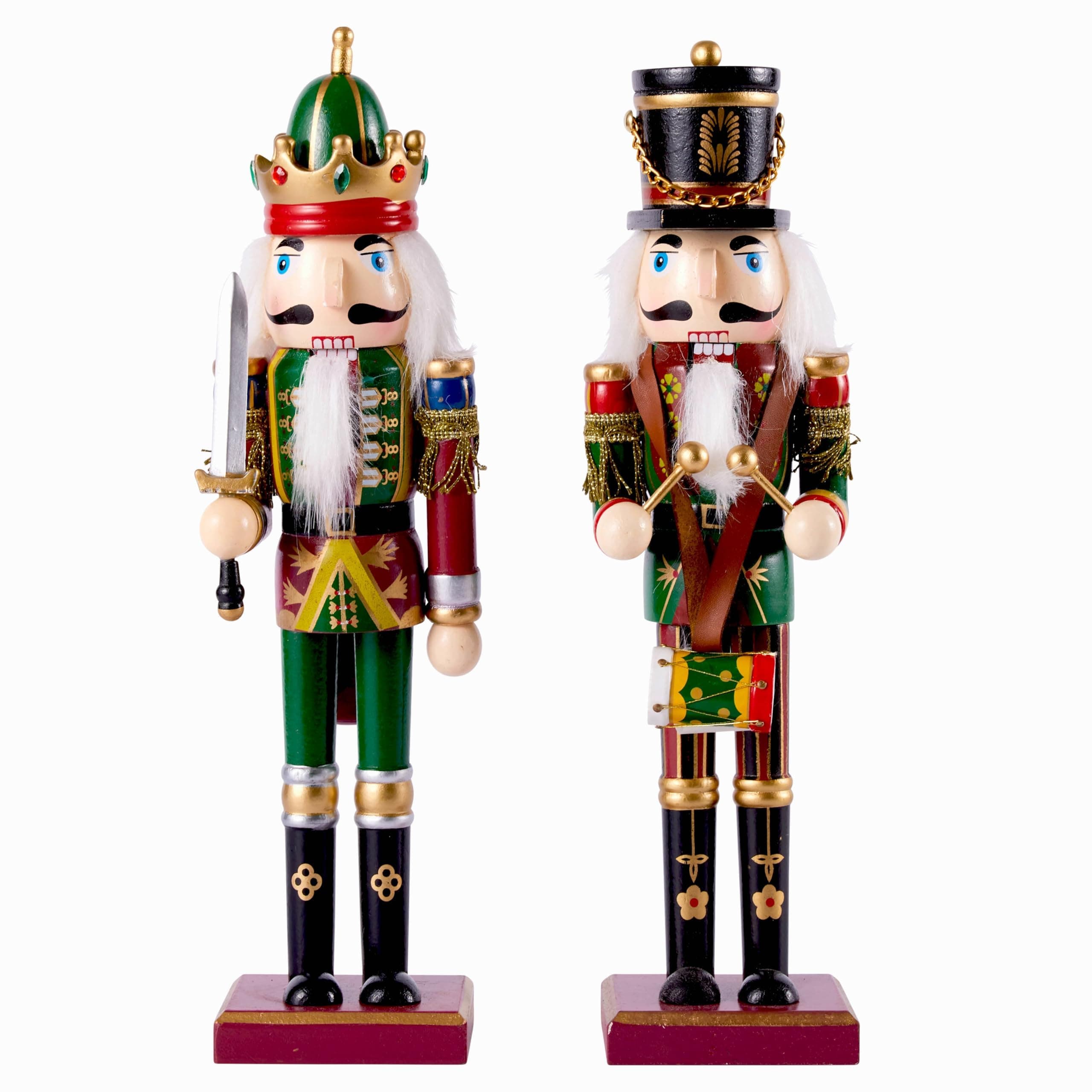 THE TWIDDLERS 2 Pack 12 Inch Wooden Nutcracker Christmas Decor King & Soldier (Green) Decorative Christmas Nutcracker Figures, Nutcracker Christmas Decorations, Cascanueces de Navidad in Gift Box